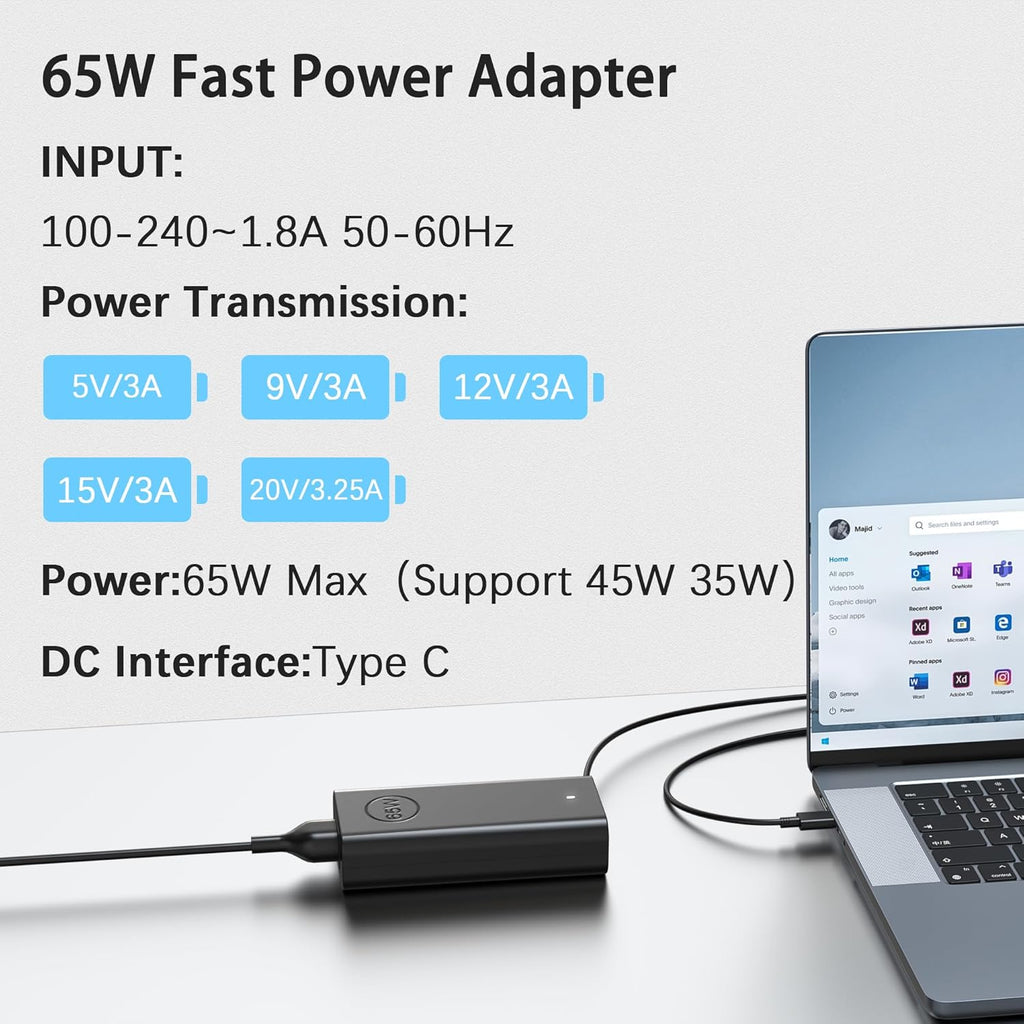 BAJ Cargador USB C de 65 W compatible con Dell Latitude 5420 5520 5...