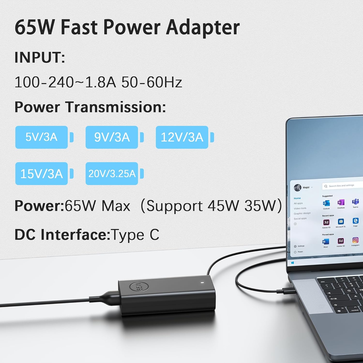 BAJ Cargador USB C de 65 W compatible con Dell Latitude 5420 5520 5...