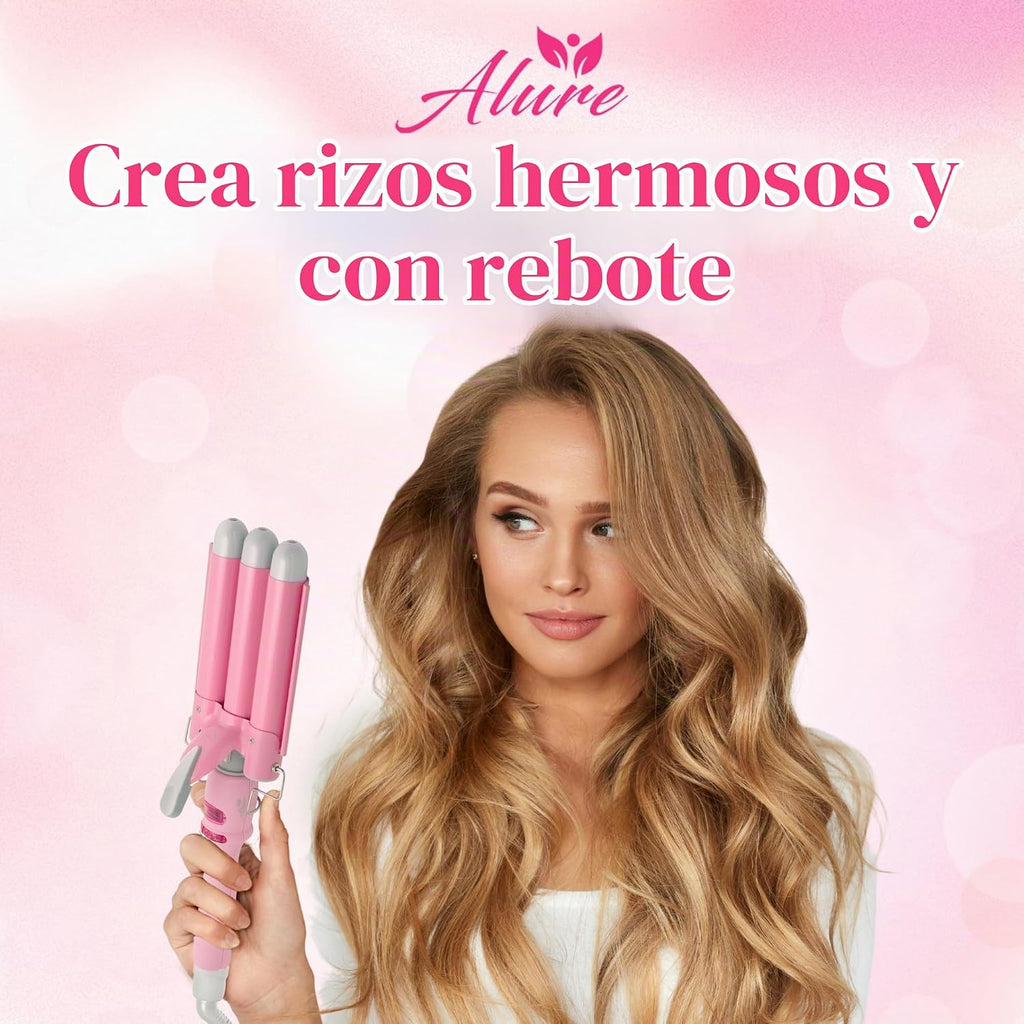 Alure Rizador de Tres Barriles Varita Onduladora de Cabello con Pan...