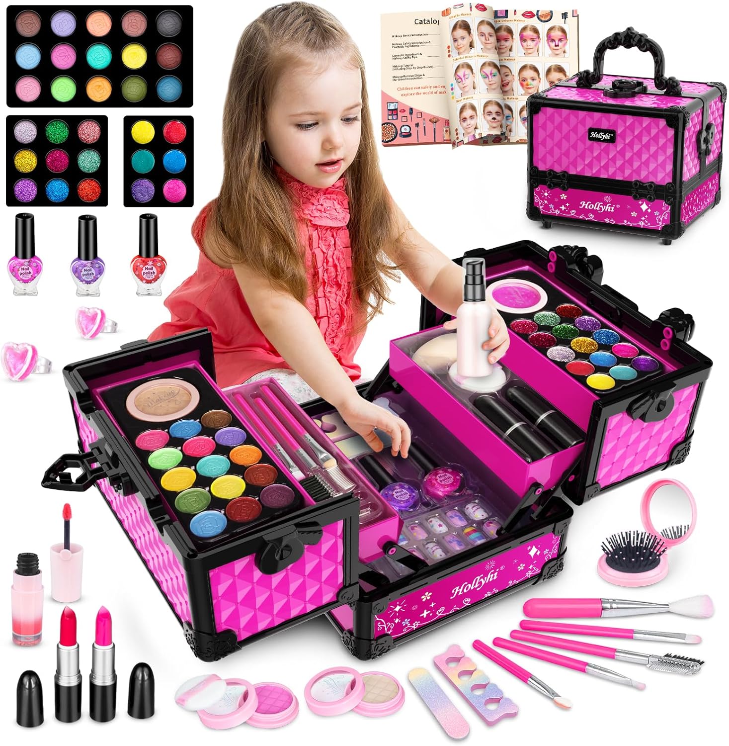 Hollyhi Juego de 59 piezas de maquillaje para niñas, juego de jugue...