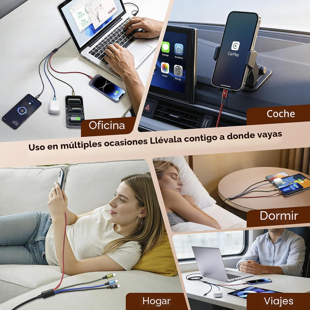 MINLU Cable de carga múltiple dual USB-C 4 en 2 para todos los disp...