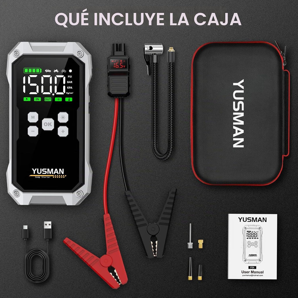 Arrancador de batería para automóvil con compresor de aire, paquete...