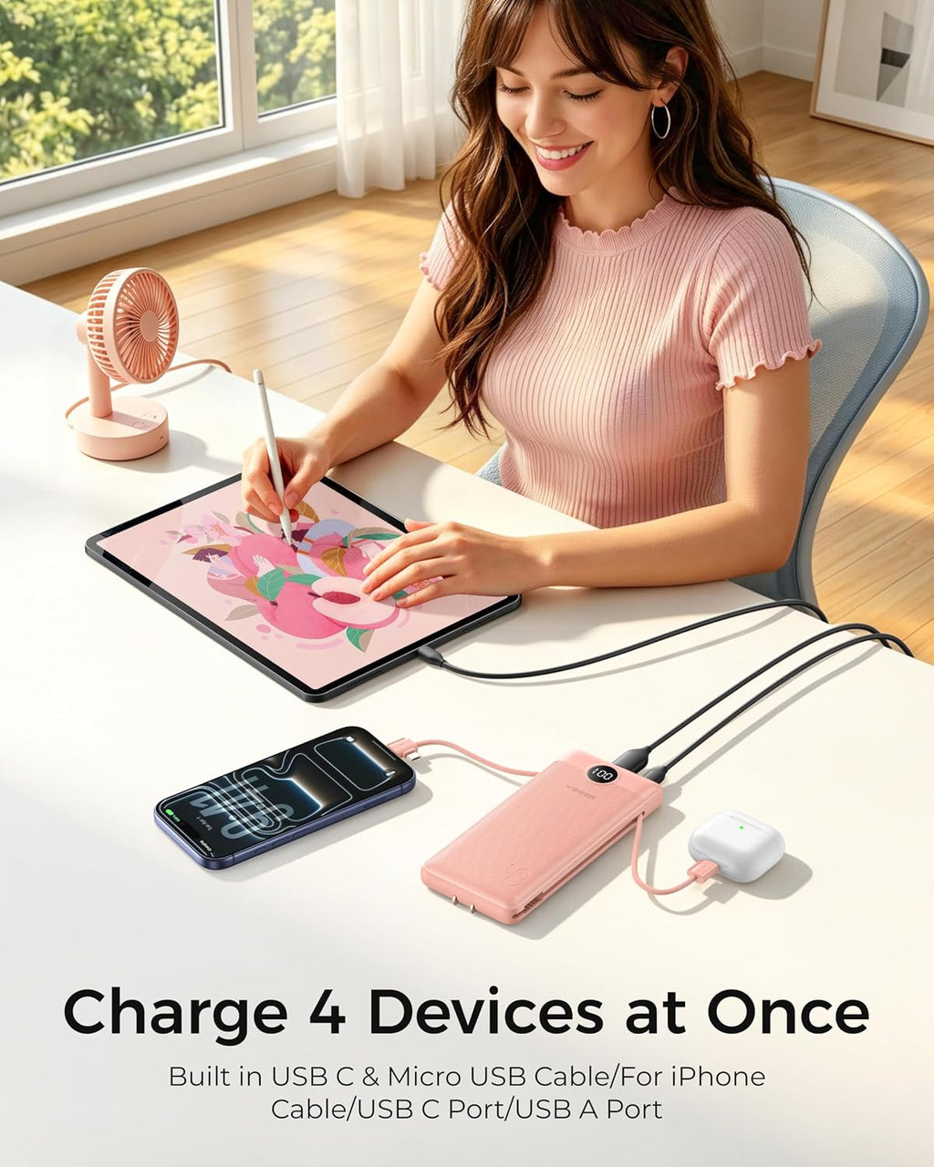 VEGER Cargador portátil para iPhone con cables incorporados y enchu...