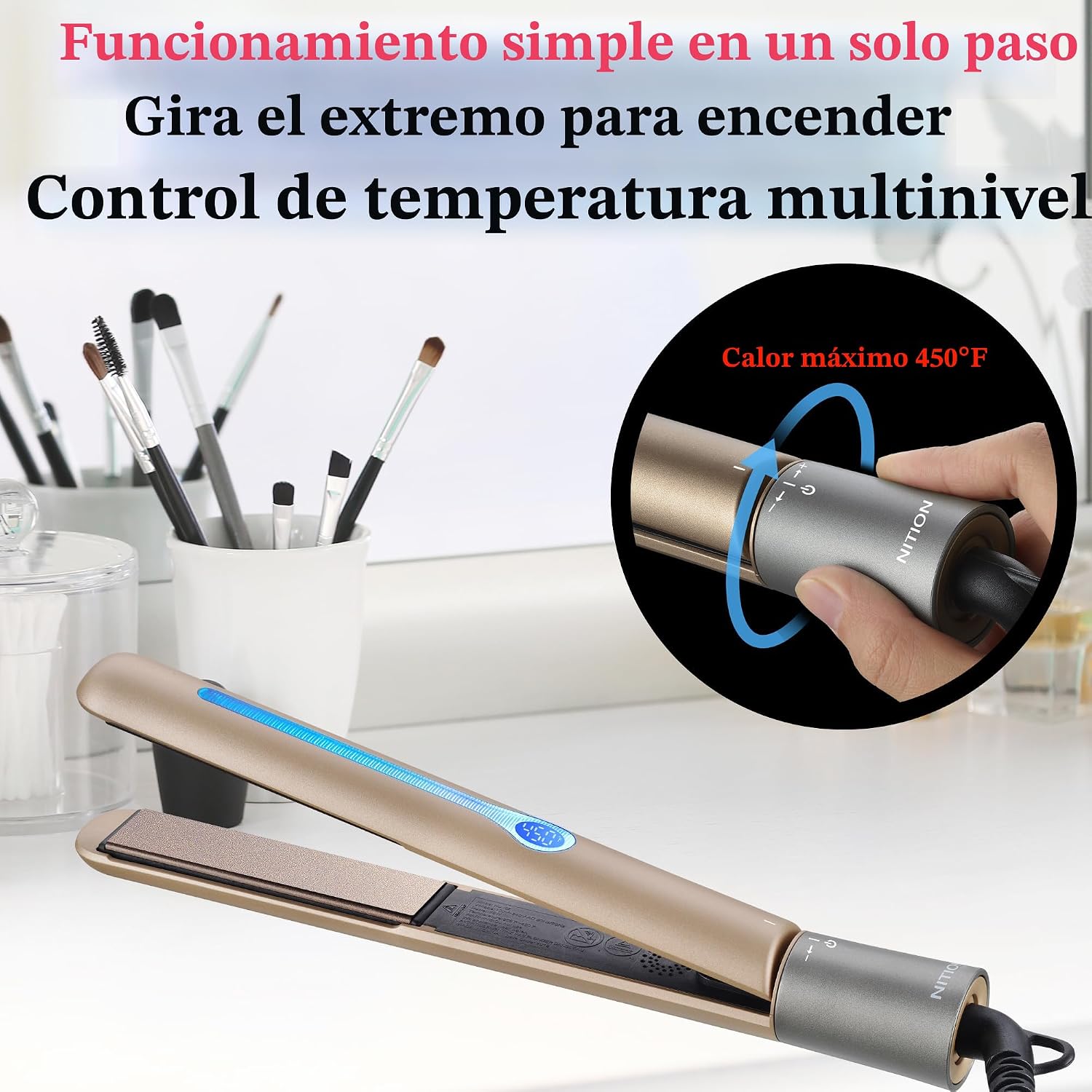 NITION - Plancha profesional de titanio para cabello, para un estil...