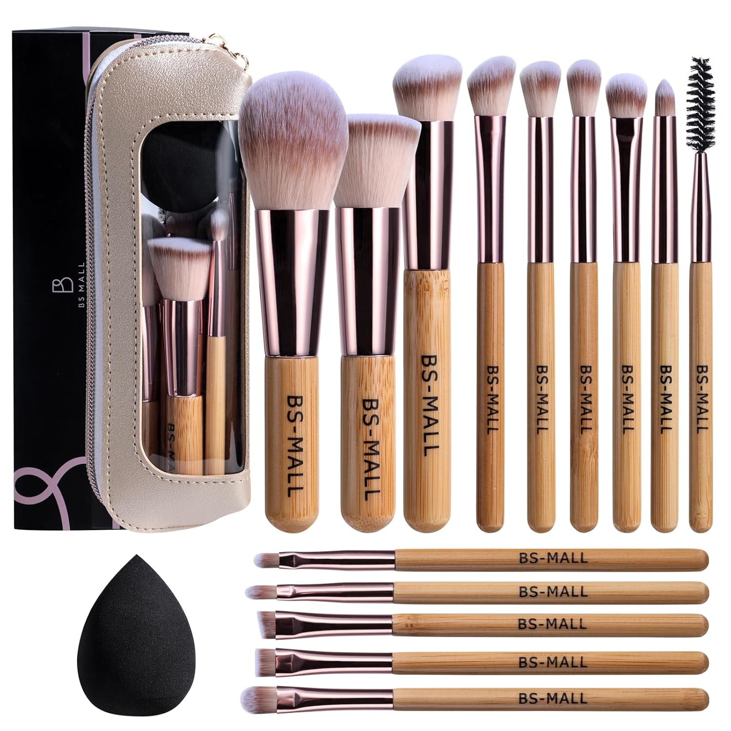 BS-MALL Juego de 14 brochas de maquillaje con 1 esponja de maquilla...