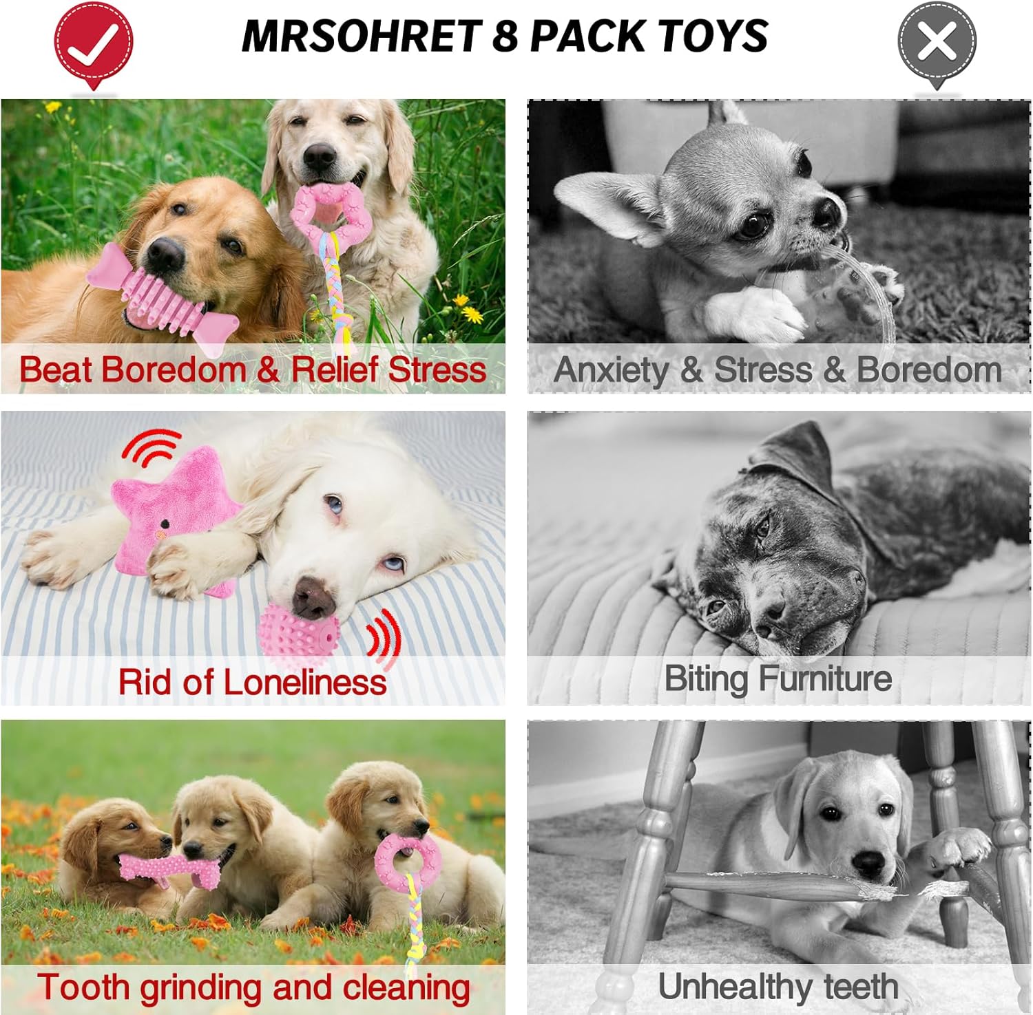 MRSOHRET Juguetes para cachorros, paquete de 8 juguetes masticables...