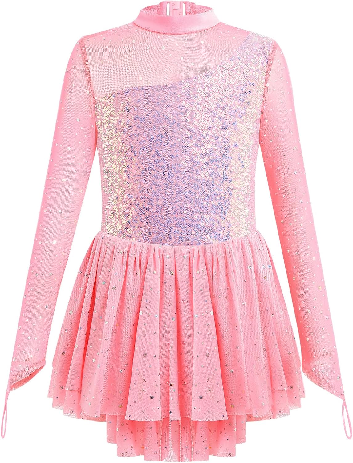 ODASDO Vestido de Patinaje Artístico para Niñas, Malla de Manga Lar...