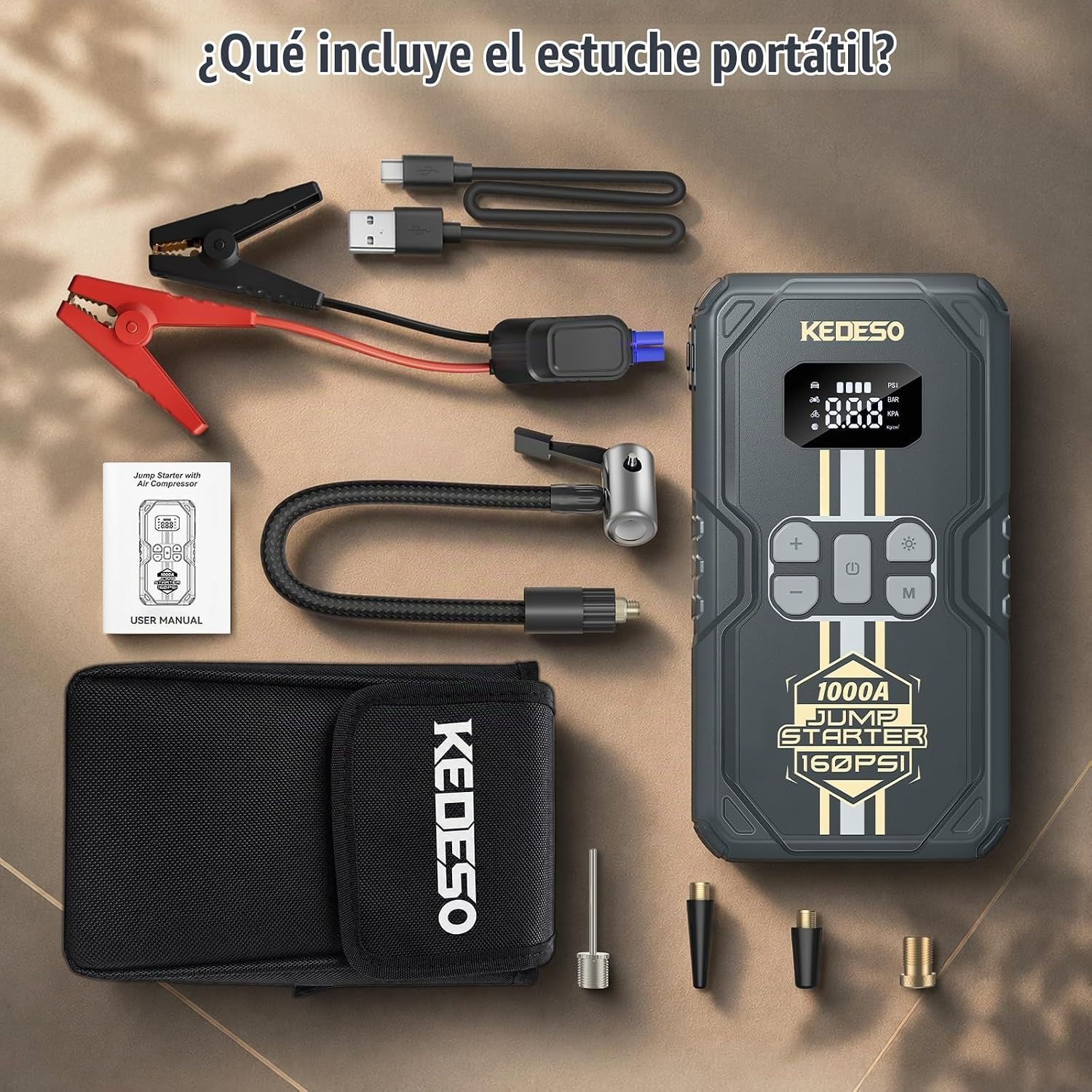 Arrancador de batería para automóvil con compresor de aire 160PSI,...