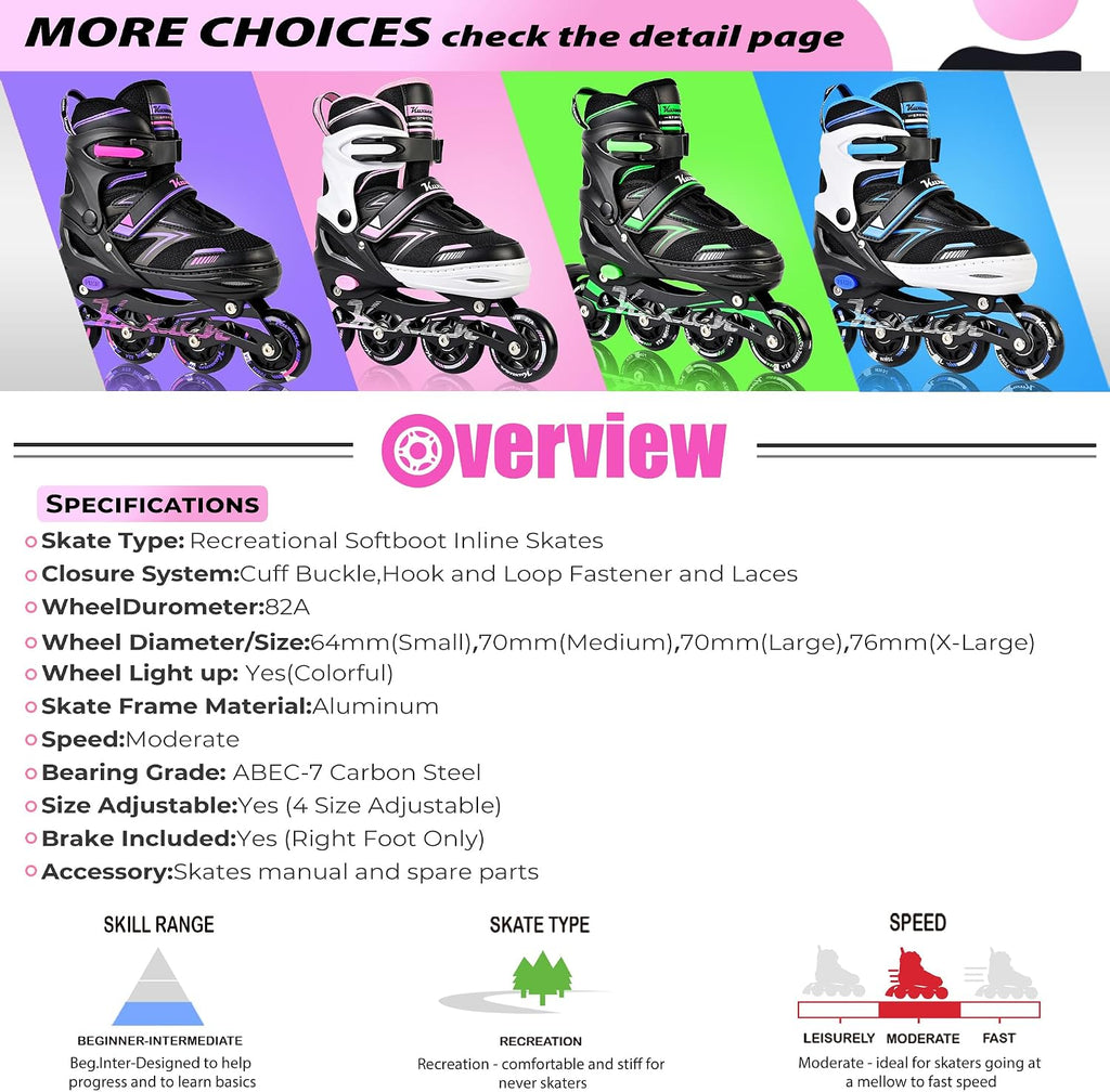 Kuxuan - Patines en línea ajustables iluminadores para niños de 5 a...