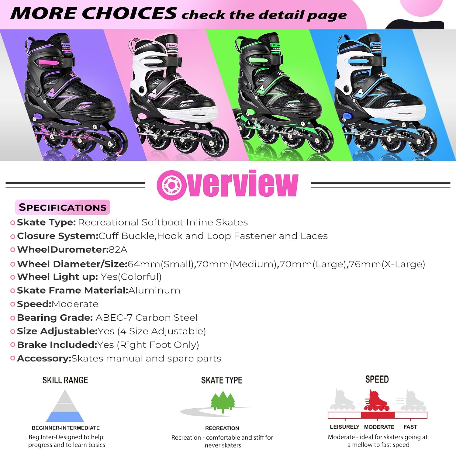 Kuxuan - Patines en línea ajustables iluminadores para niños de 5 a...