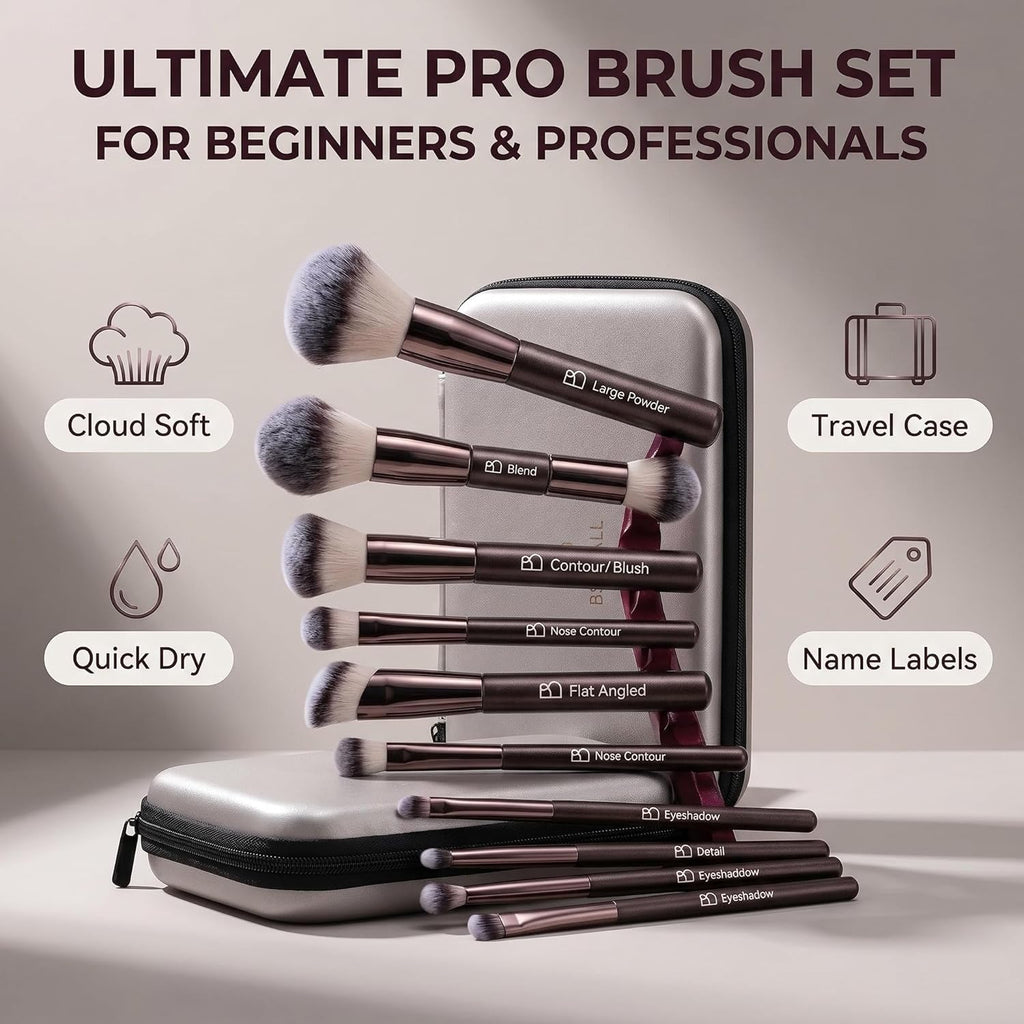 Brochas de maquillaje profesionales BS-MALL con estuche de viaje, p...
