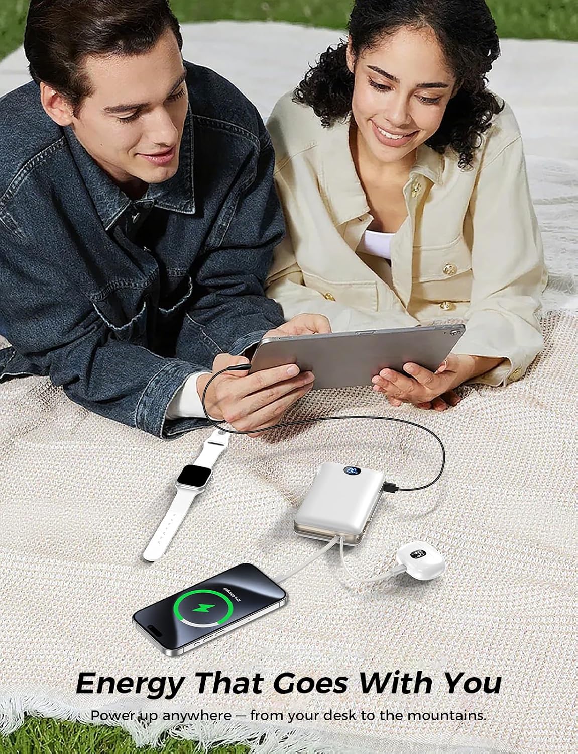 Cargador portátil de 50000 mAh con cables integrados y enchufe de p...