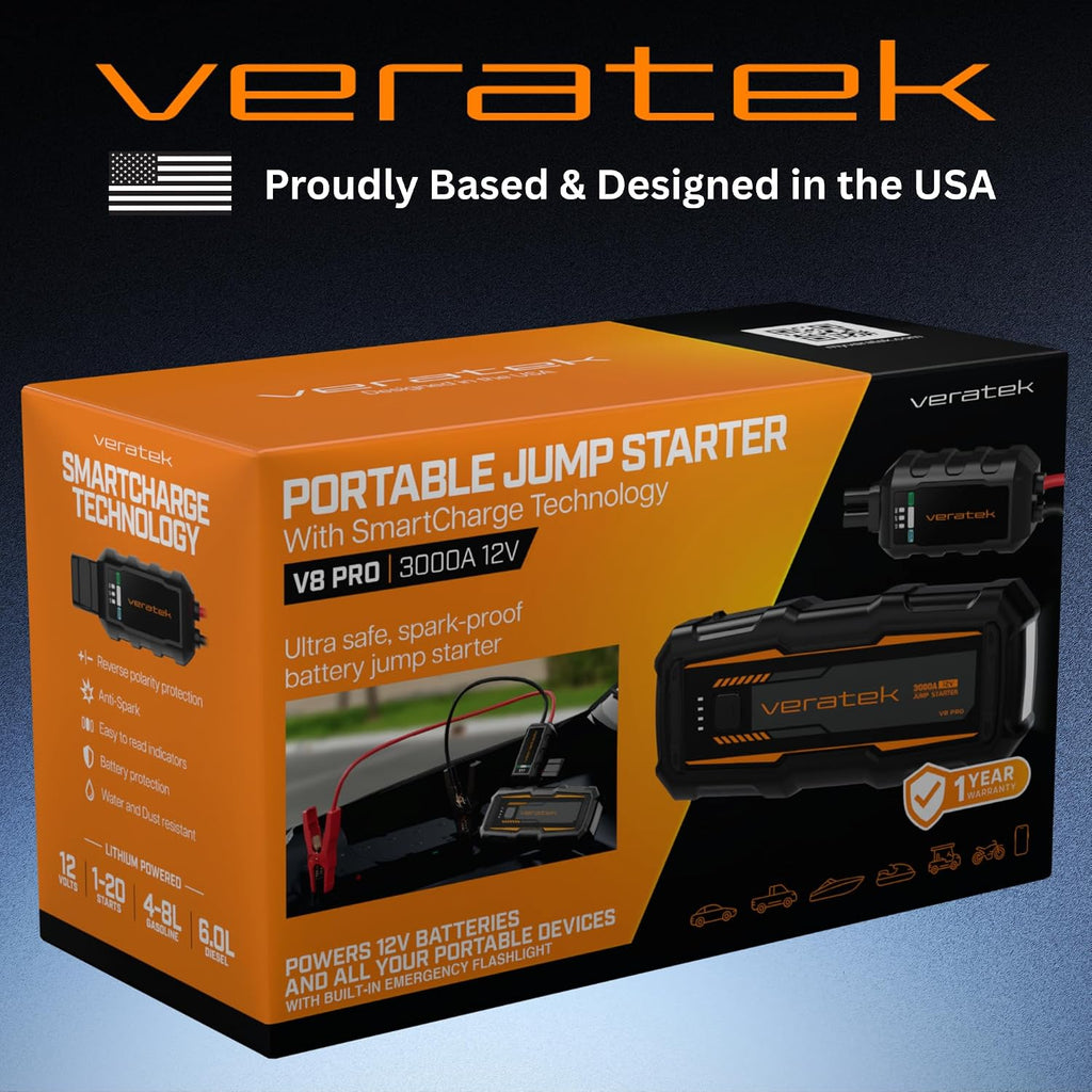 Veratek V8 Pro 3000A - arrancador de batería de coche portátil (8,0...