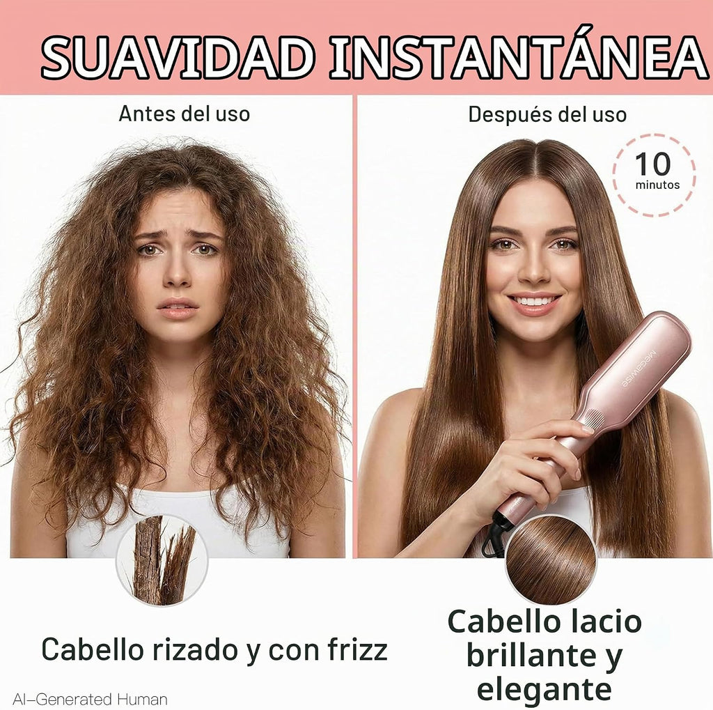 MEGAWISE - Cepillo alisador de cabello, cepillo térmico de cerámica...
