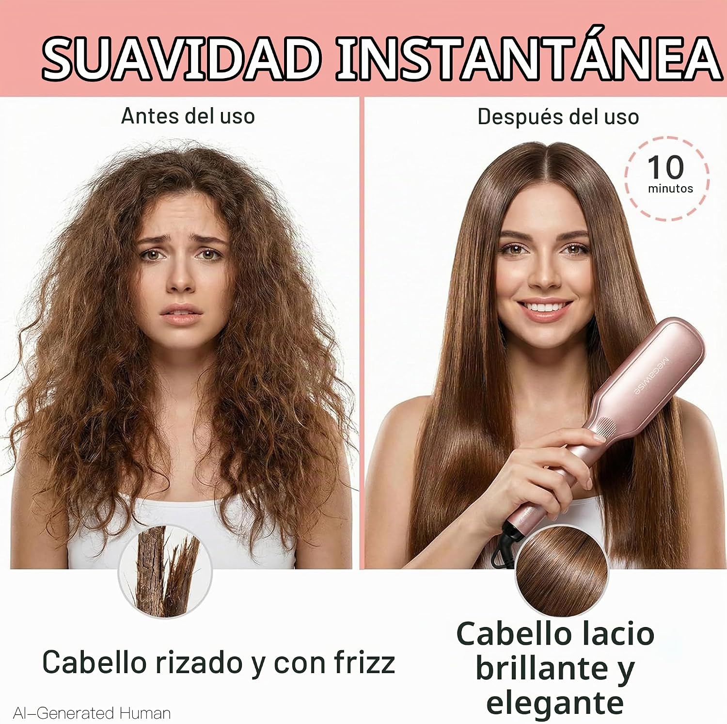 MEGAWISE - Cepillo alisador de cabello, cepillo térmico de cerámica...