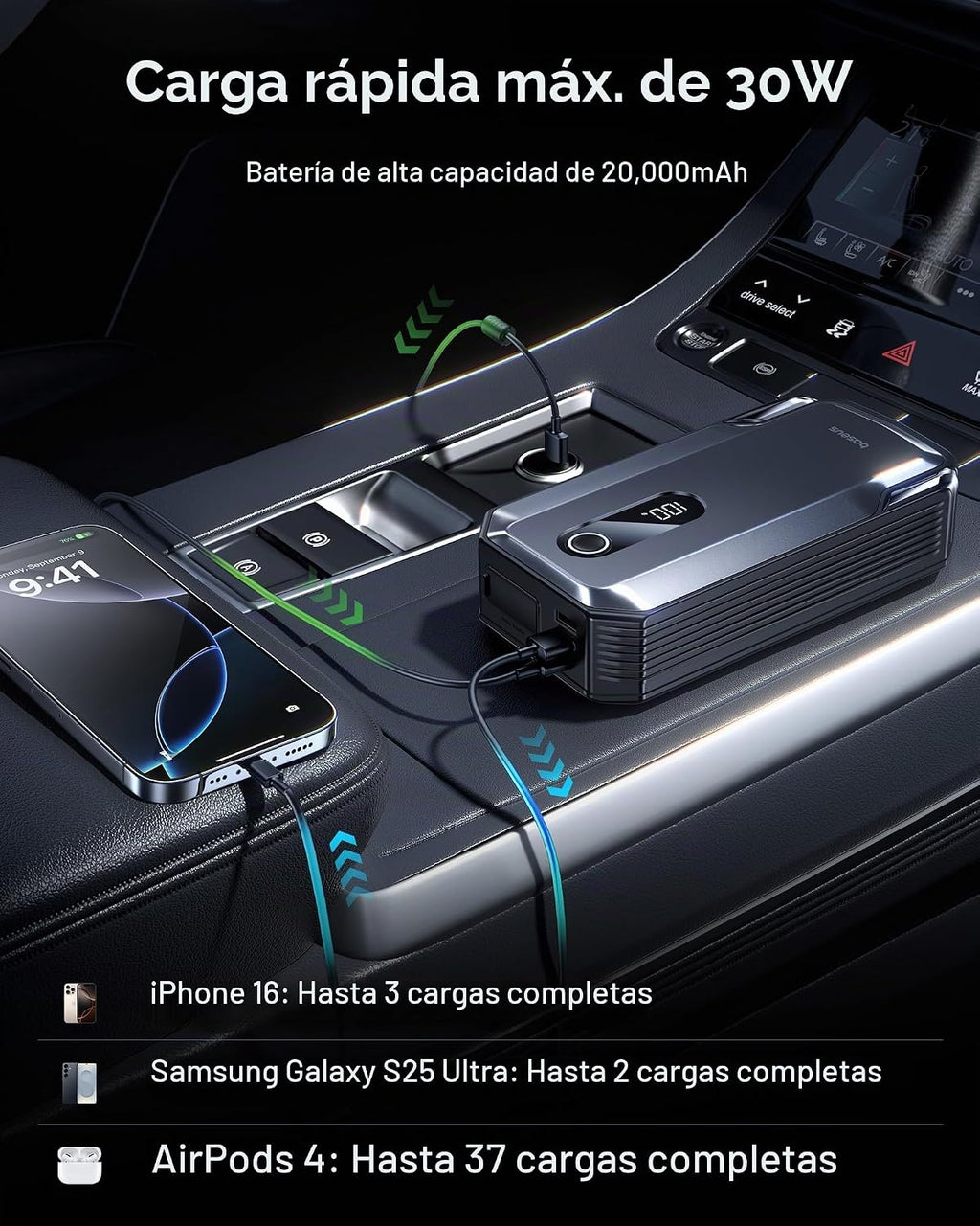 Baseus Arrancador de 8000A, paquete de batería de arranque portátil...