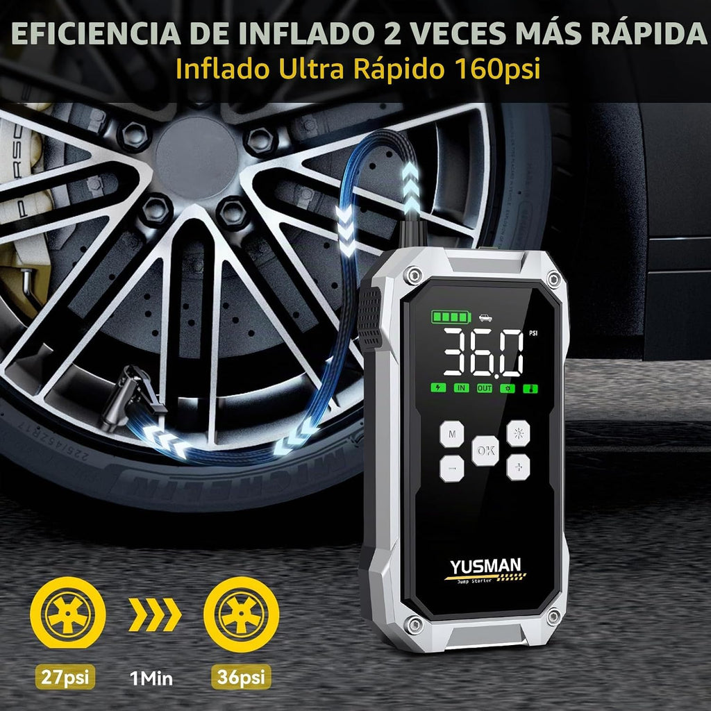 Arrancador de batería para automóvil con compresor de aire, paquete...