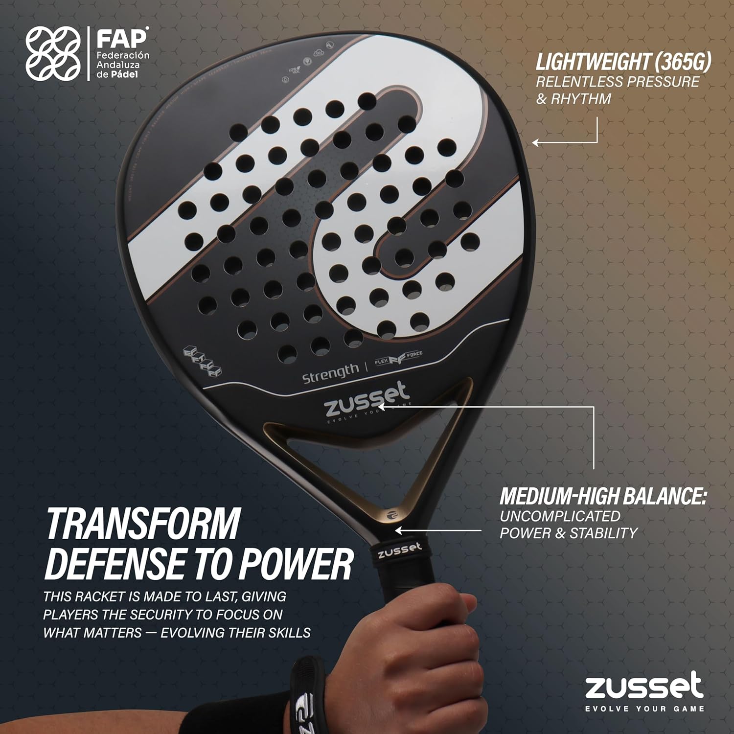 ZUSSET Pala de Padel Strength 2025 | Pala de Padel de forma redonda...