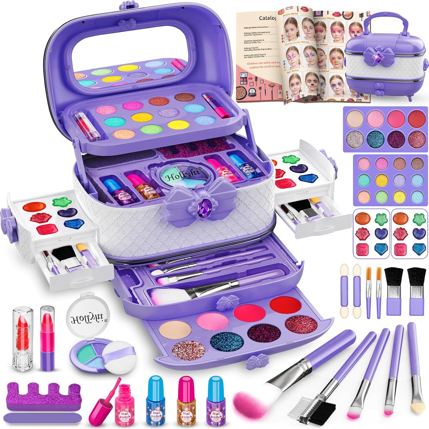 Hollyhi 58 piezas de kit de maquillaje para niñas, juguetes de prin...