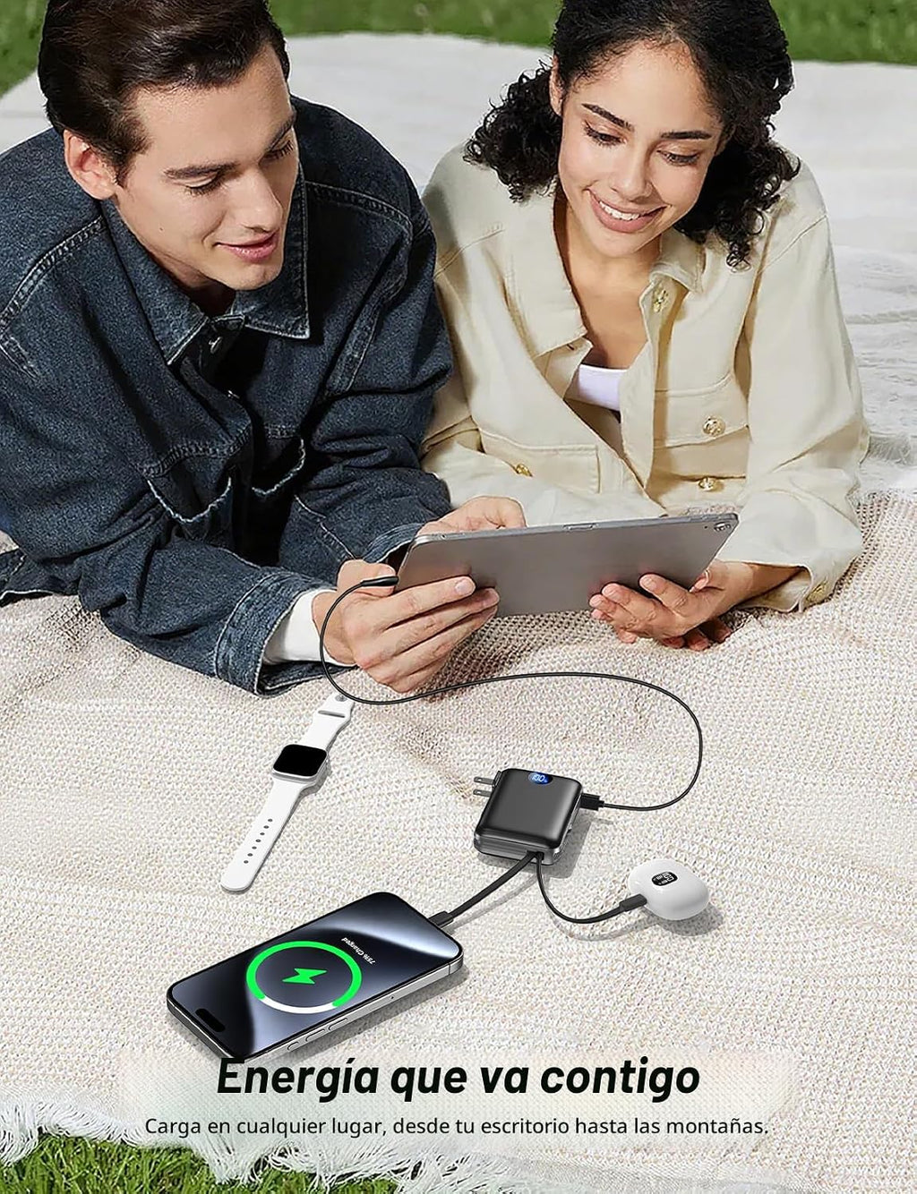 AIFENG Cargador portátil de batería de 10000 mAh, cables integrados...