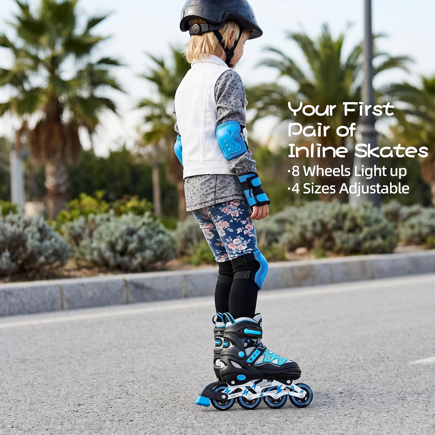 Lightning Adjustable 4 Sizes Inline Skates with Full Light up Wheel...