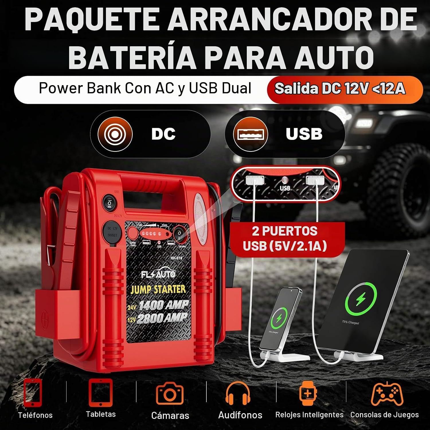 Arrancador de coche y potenciador de batería de alta resistencia de...