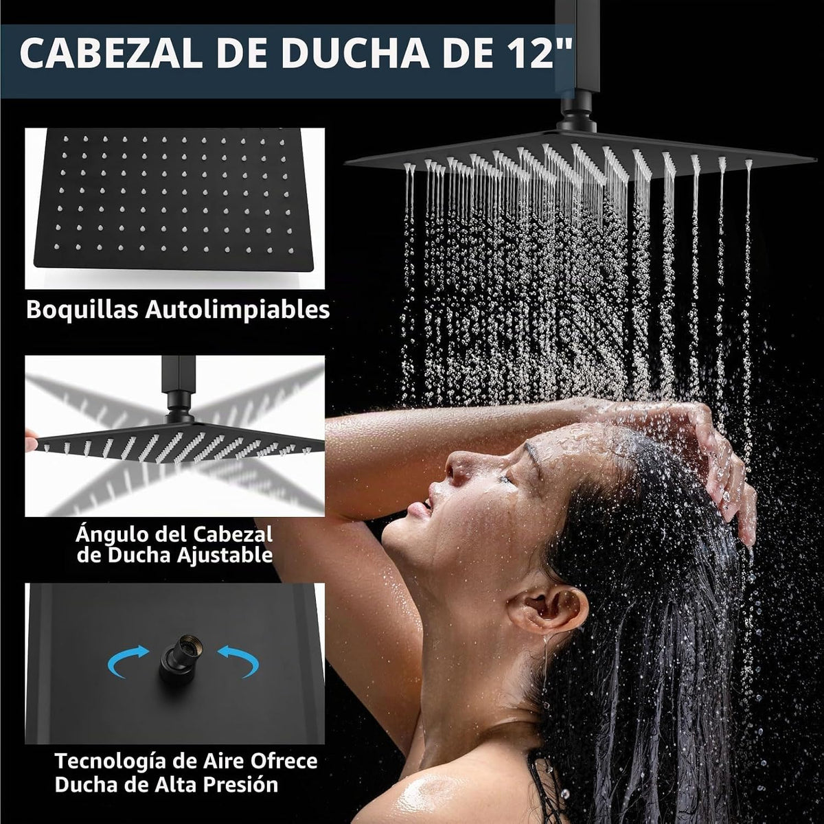 Aolemi - Juego de grifo de ducha de techo con doble cabezal de 12 y...