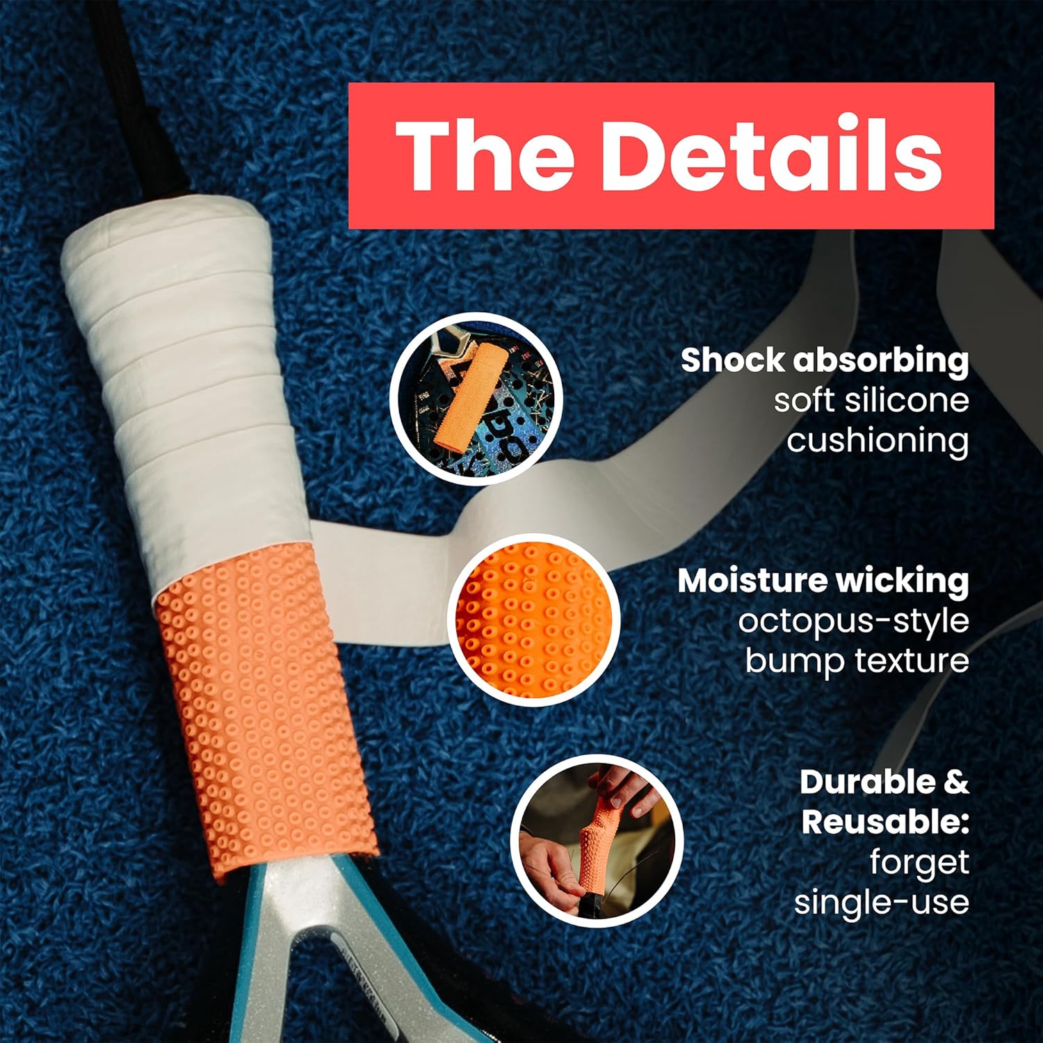ROCKETGRIP Octopus Padel Grip (paquete de 2) \u2013 Agarre de silic...