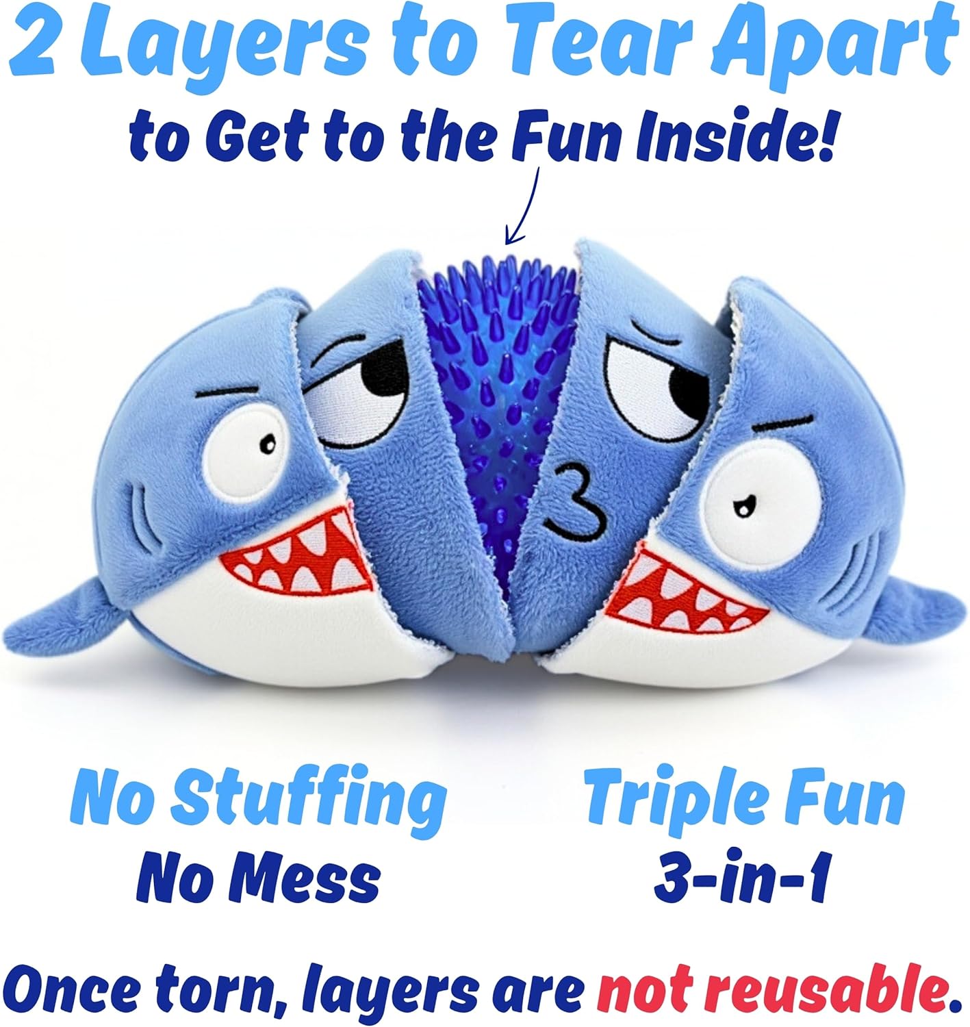 PeppyPawz - Sharky - Juguete masticable de peluche 3 en 1 para perr...