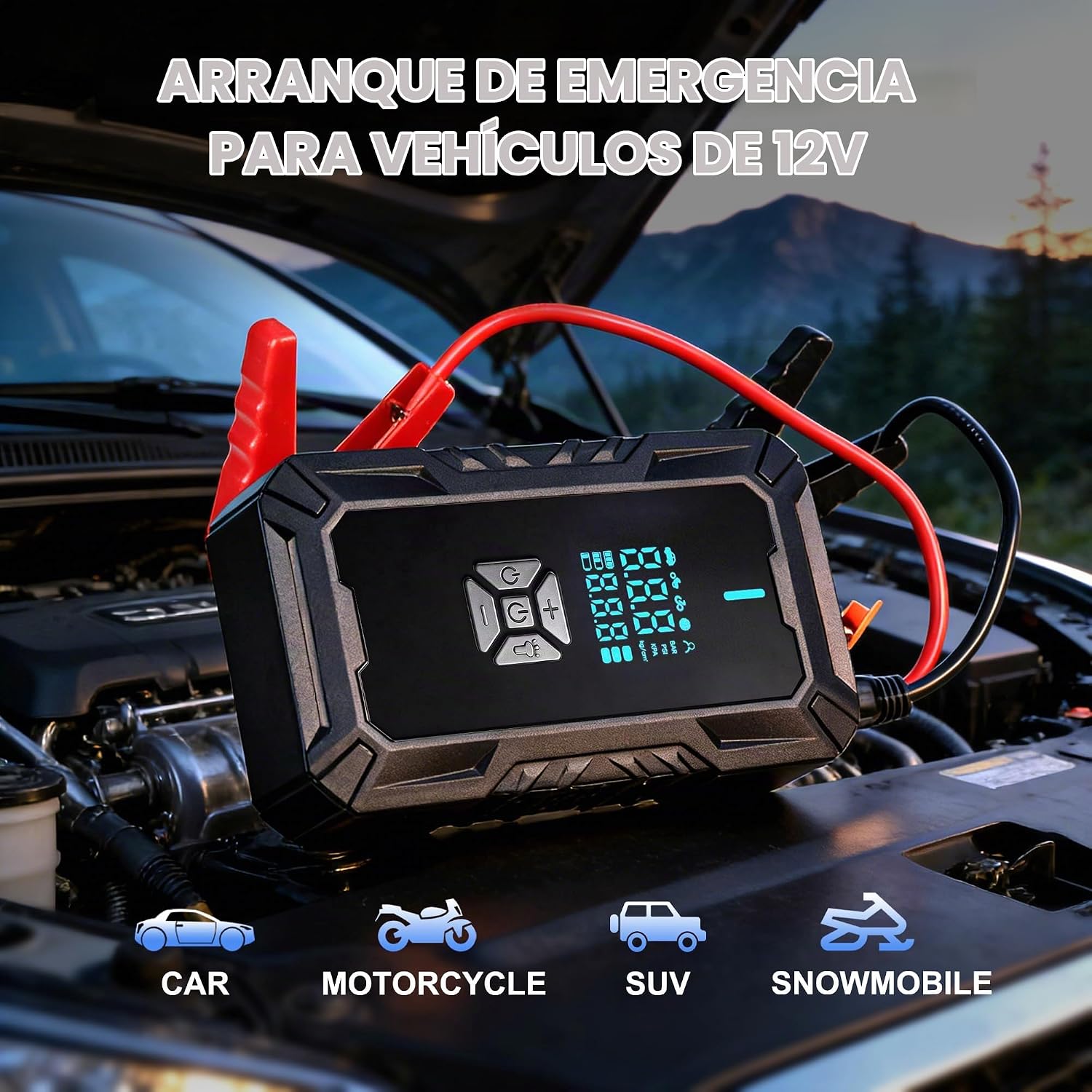 Arrancador de batería de coche con compresor de aire, paquete de sa...