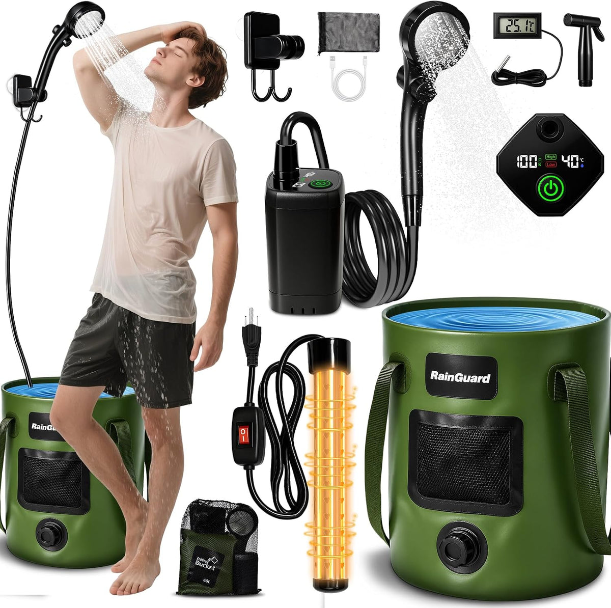Ducha portátil para acampar, bomba de ducha portátil recargable de...