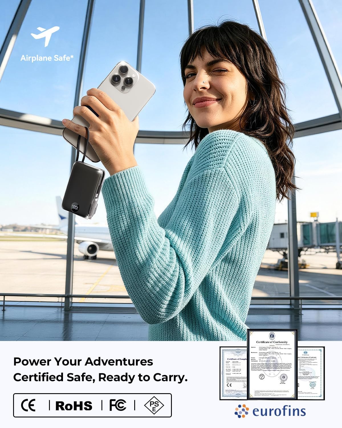 Cargador portátil de 10000 mAh, batería 45% más pequeña con enchufe...