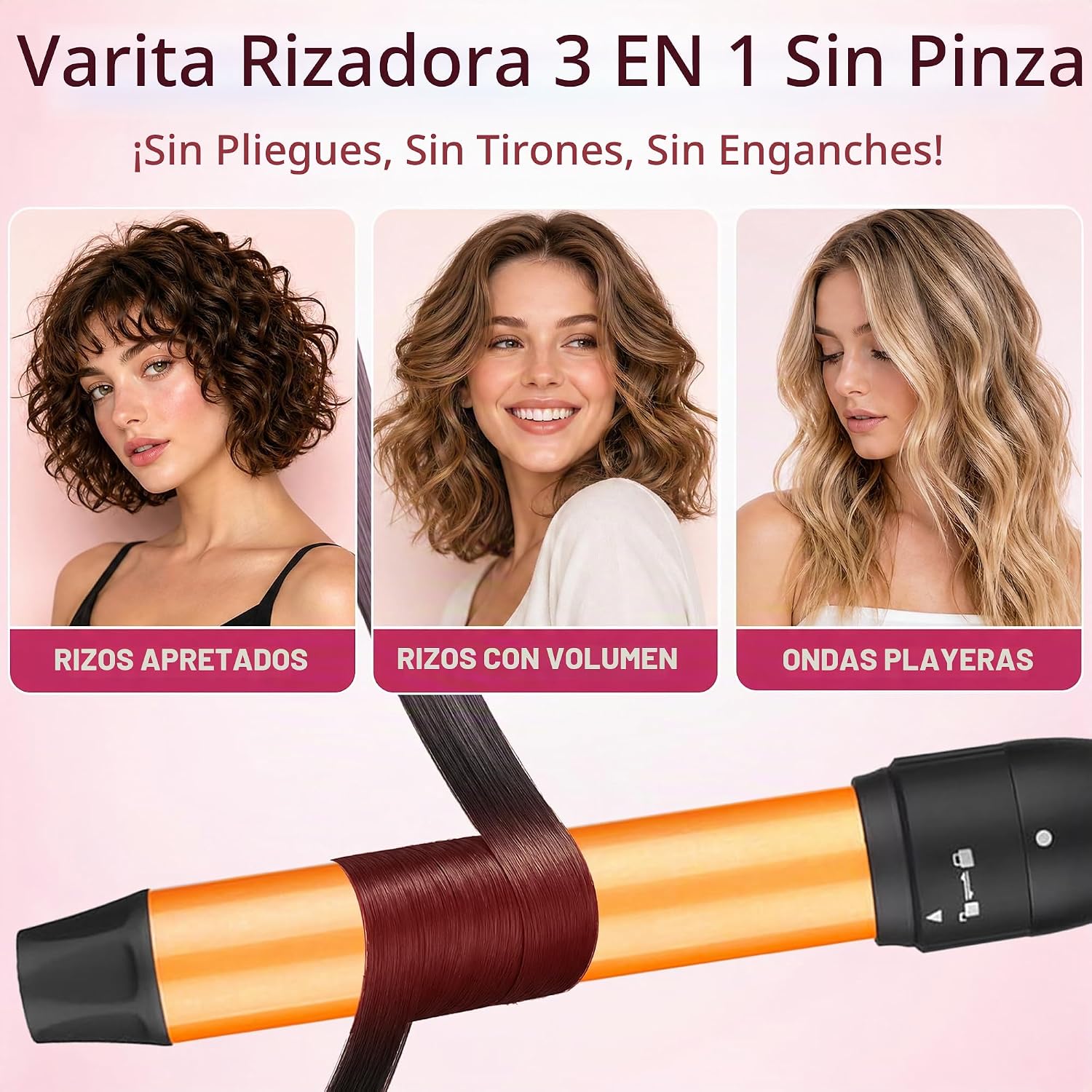 Juego de rizador 3 en 1, juego de rizador de cabello con 3 barriles...
