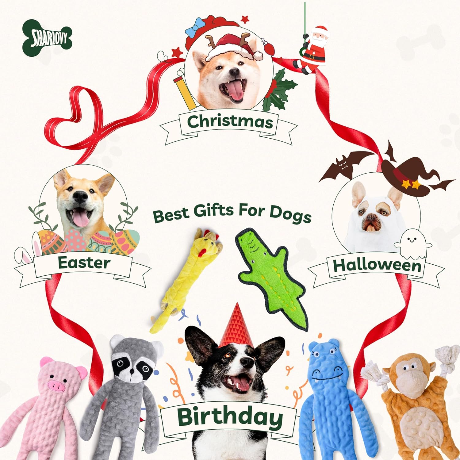SHARLOVY - Juguetes para perros sin relleno crujientes y chillones,...