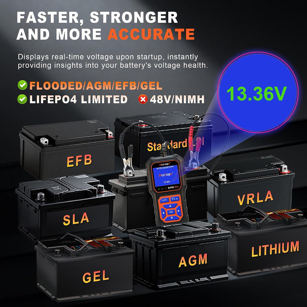 Acclope BT60 PRO - Probador de batería de coche 6V\/12V\/24V, 2-120...