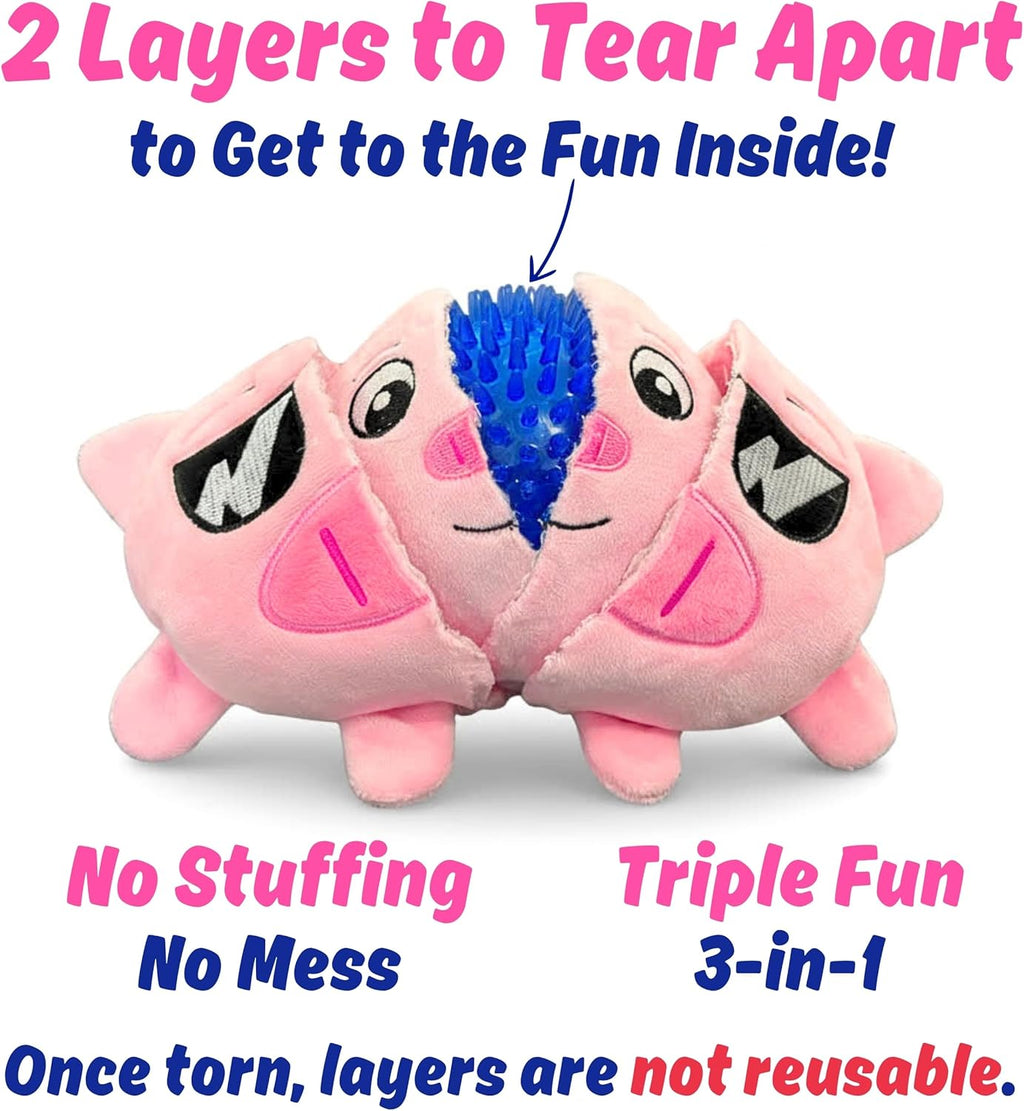 PeppyPawz - Piggy - Juguete masticable 3 en 1 para perros con bola...