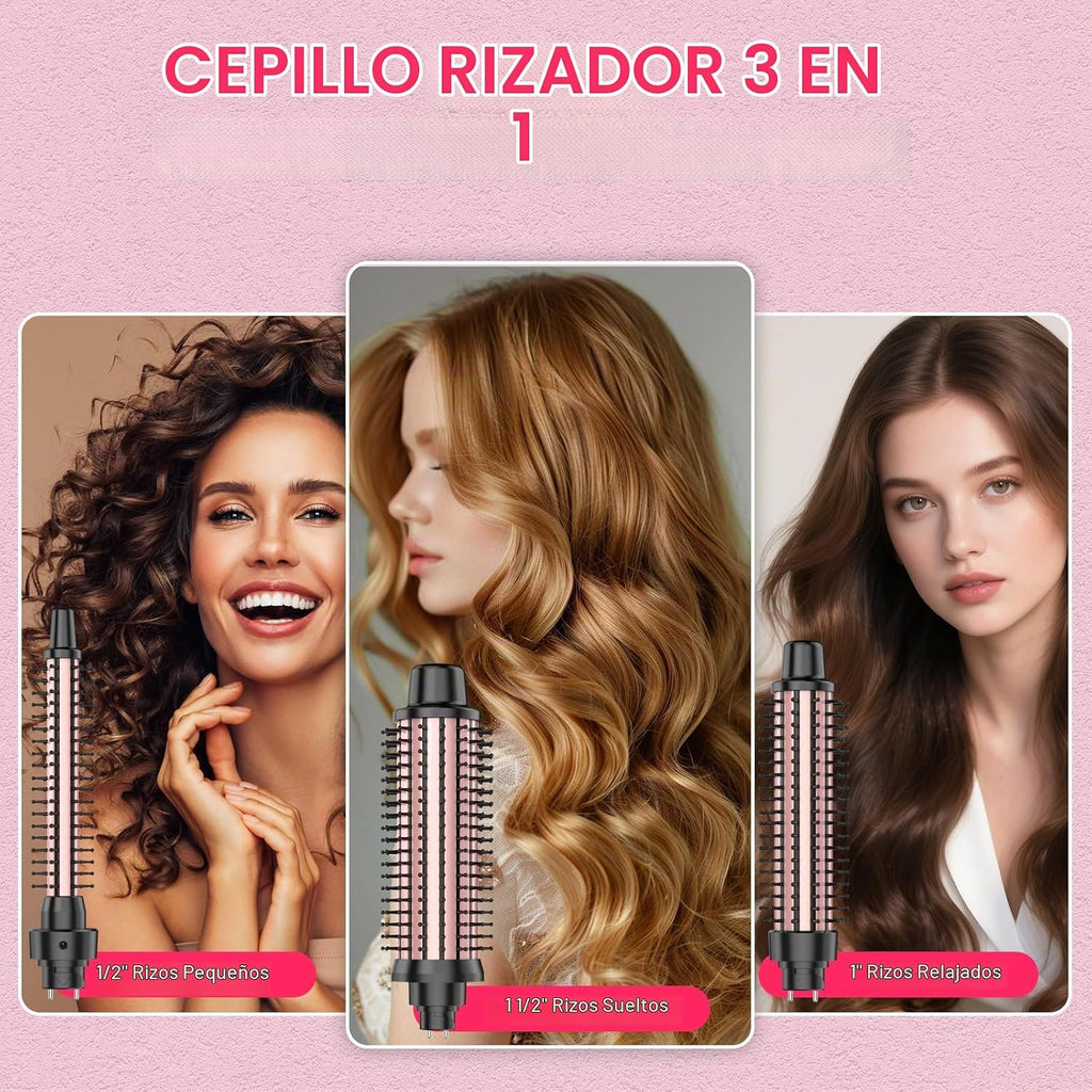 Juego de cepillos rizadores, rizador intercambiable de 3 barriles c...