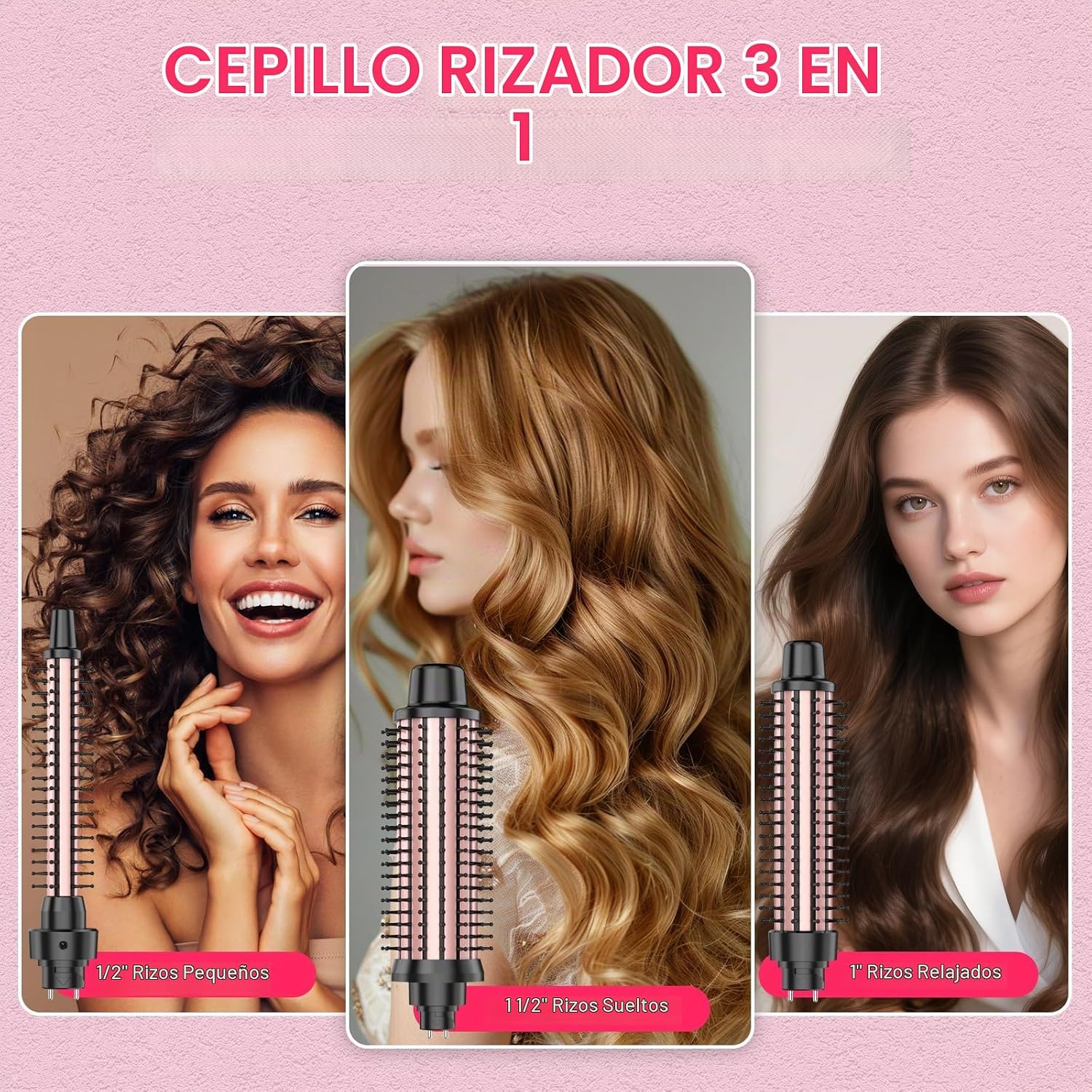 Juego de cepillos rizadores, rizador intercambiable de 3 barriles c...