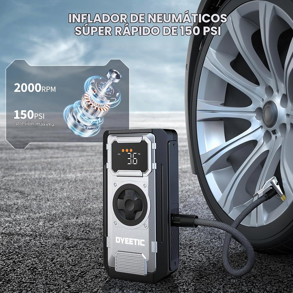 Arrancador del salto de la batería del coche con el compresor de ai...