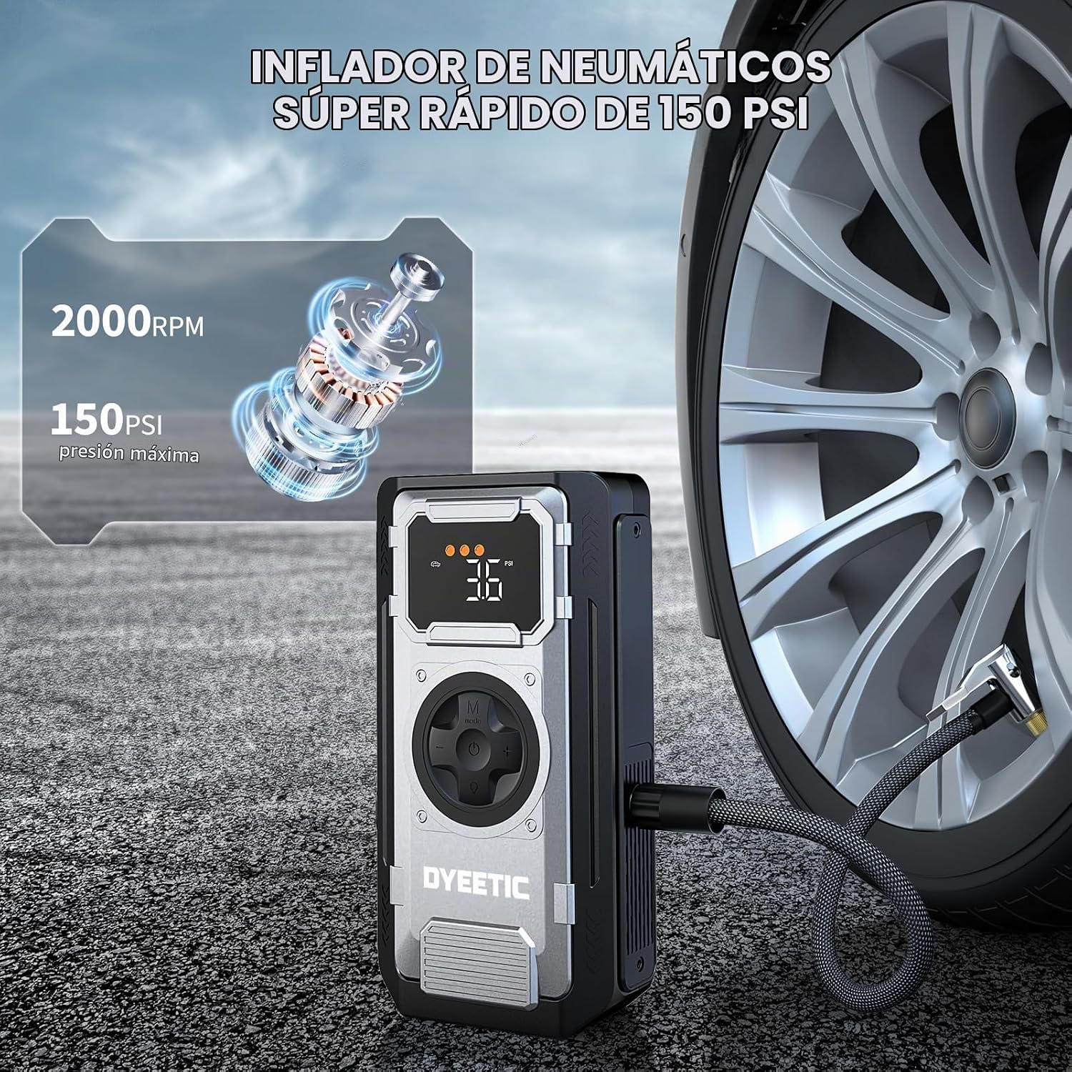 Arrancador del salto de la batería del coche con el compresor de ai...