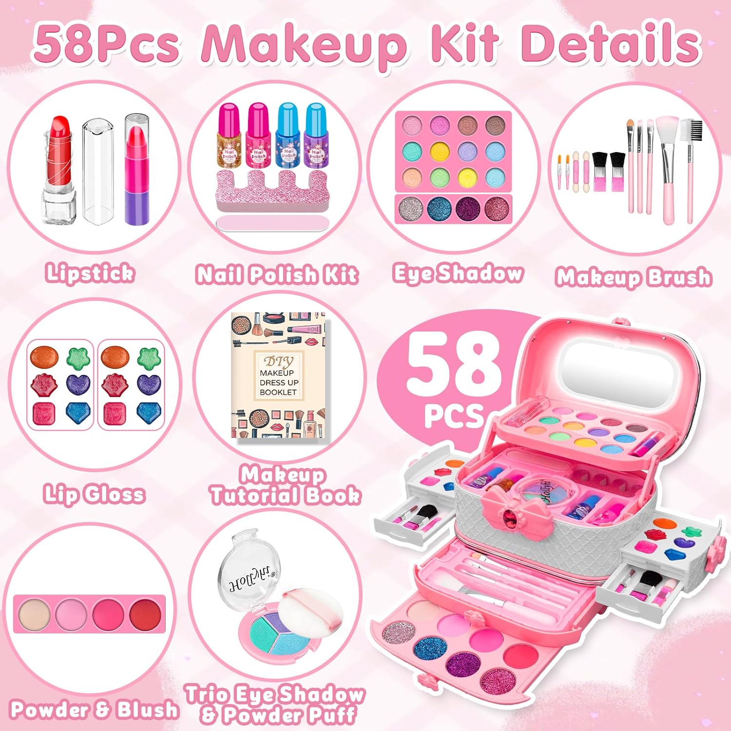 Kit de maquillaje infantil de 58 piezas para niña, juego de cosméti...