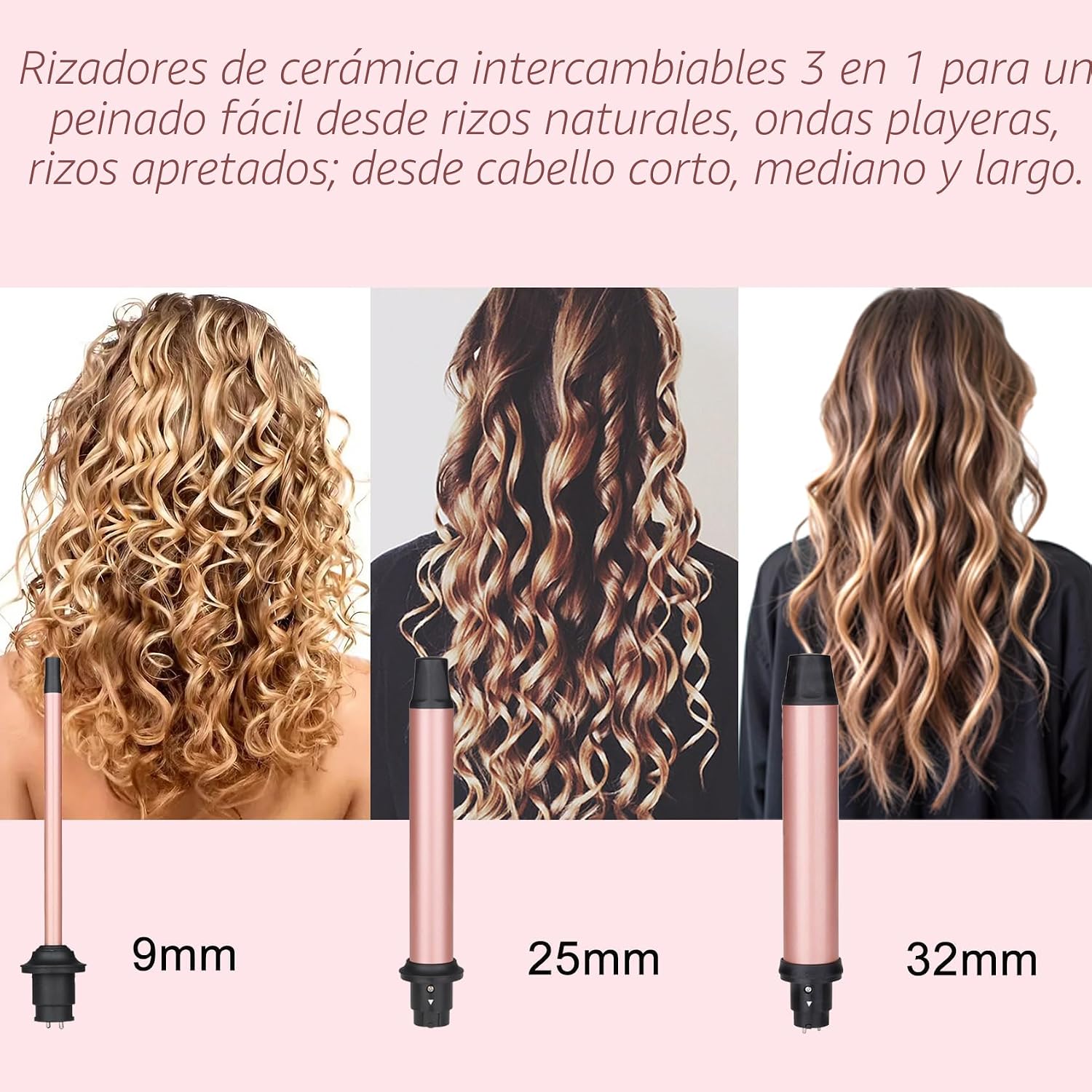 Juego de rizador 3 en 1, juego de rizador de cabello con 3 barriles...