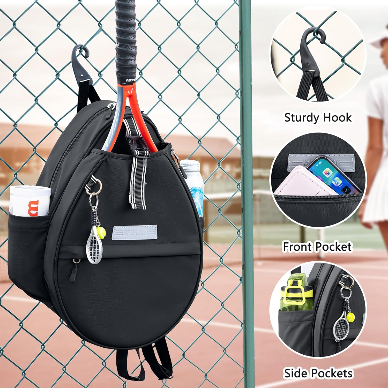 SPORJET Mochila de Tenis con Soporte para 2 Raquetas, Bolsa de Raqu...