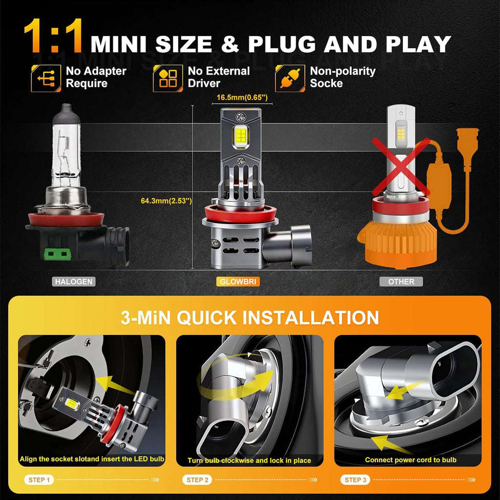 Bombillas LED H11\/H8\/H9, 90000 lm, 1400% de brillo, no requiere a...