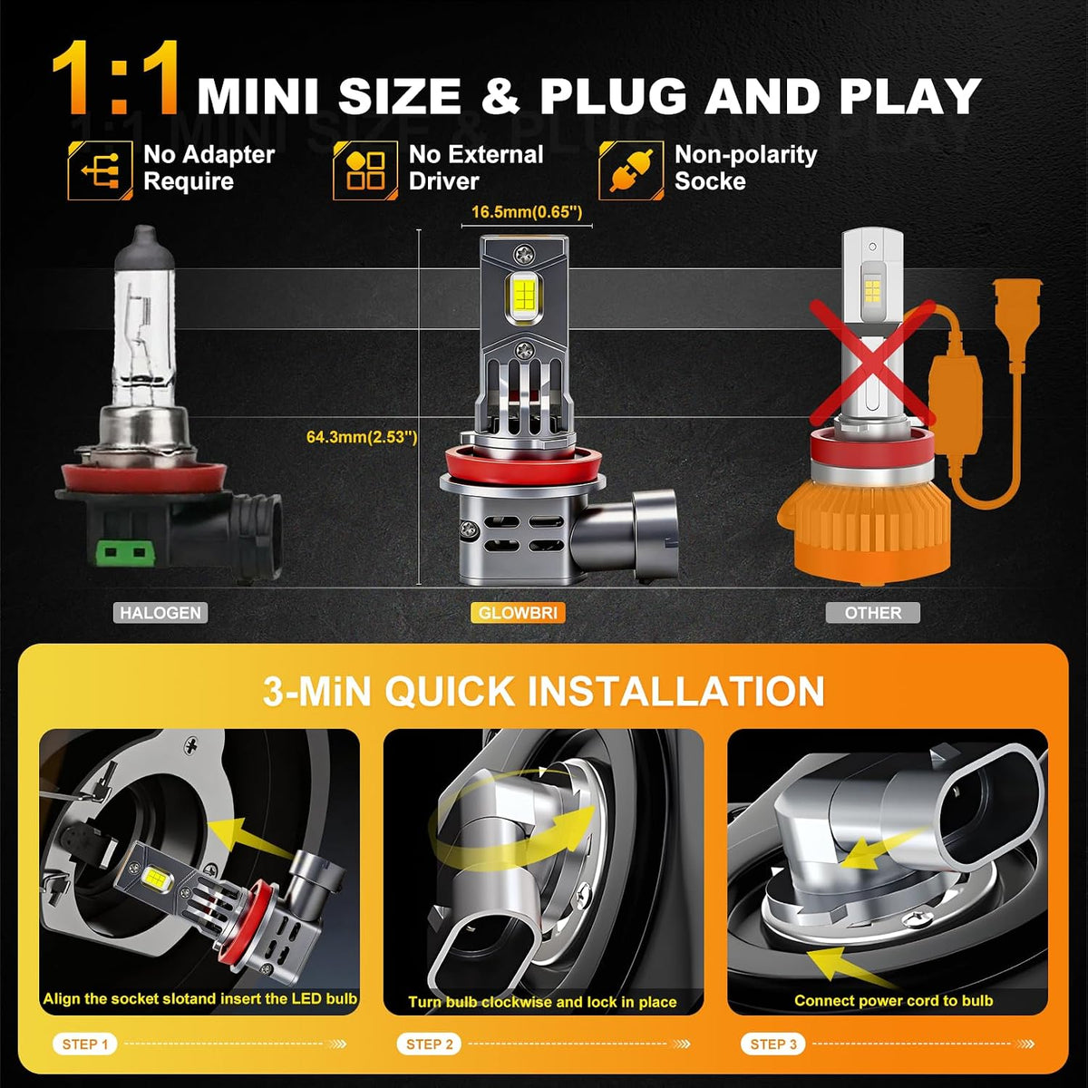 Bombillas LED H11\/H8\/H9, 90000 lm, 1400% de brillo, no requiere a...