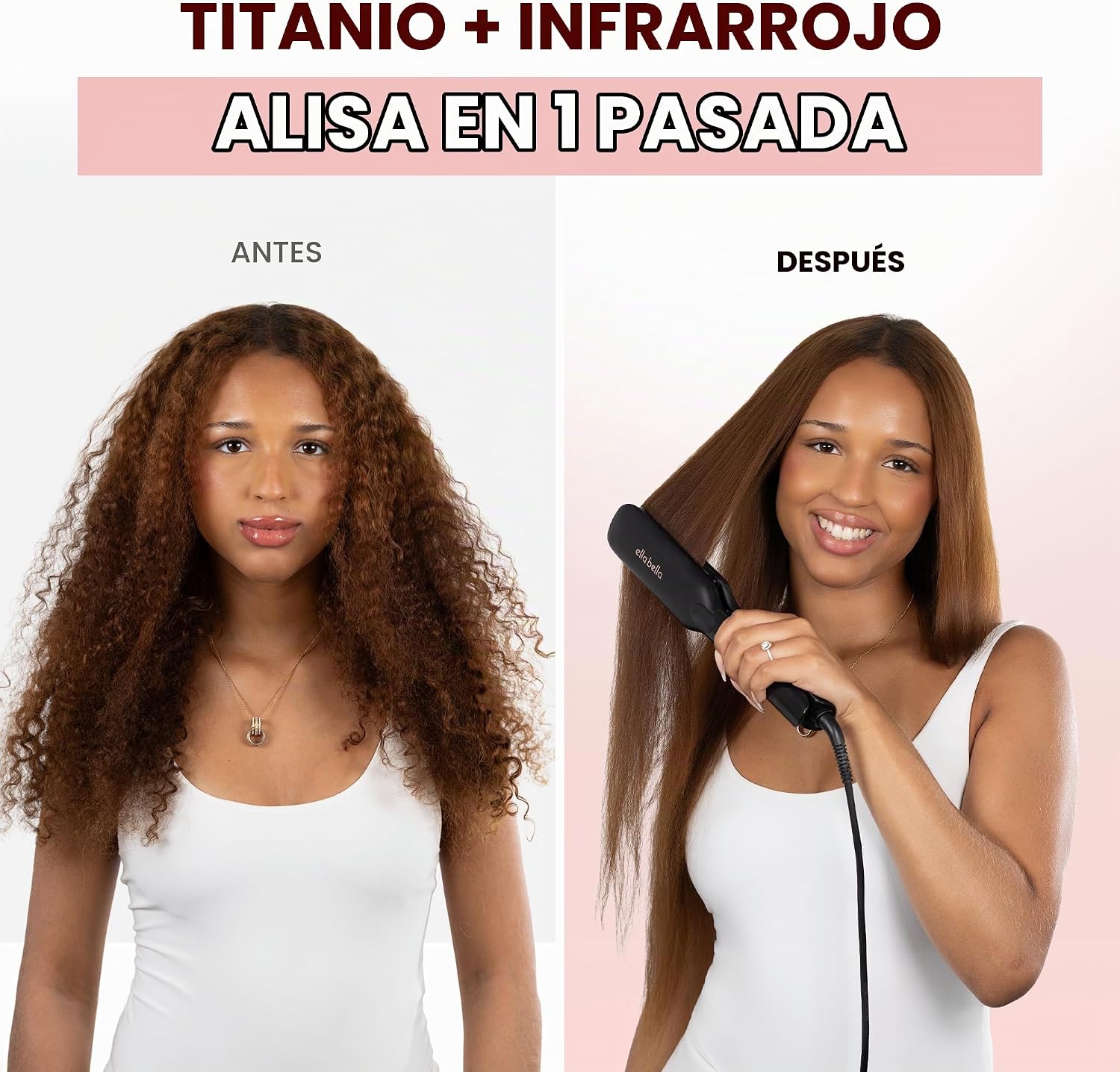 ELLA BELLA® Plancha plana de titanio para alisar el cabello (con in...