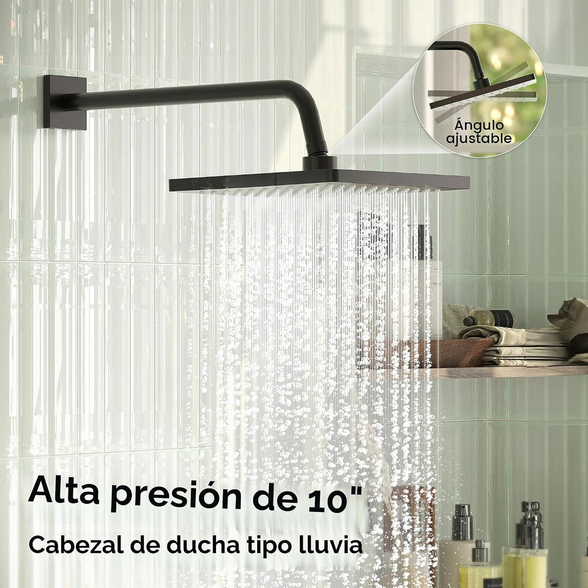 Esnbia Juego de grifo de ducha, sistema de ducha negro con cabezal...