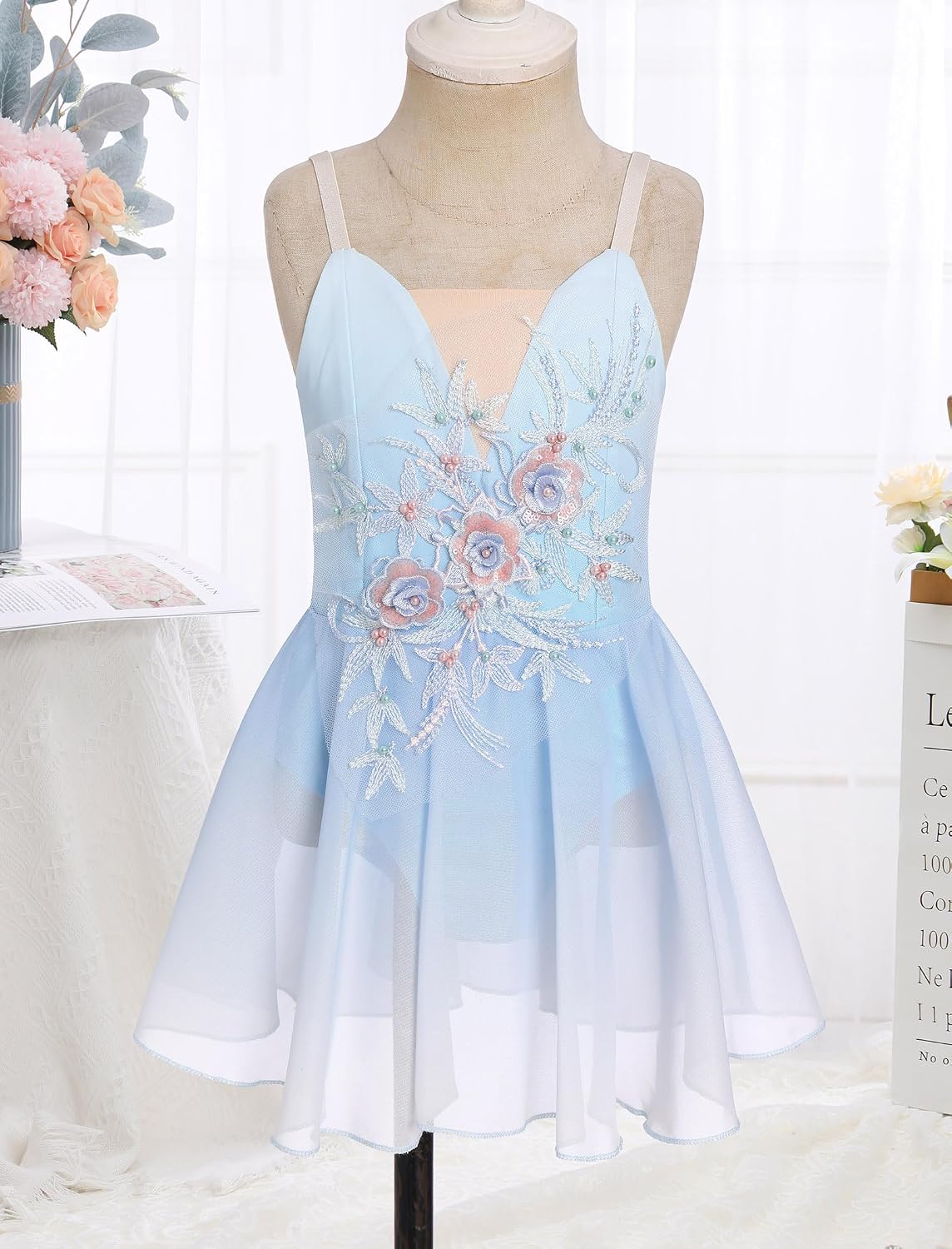 Vestido de patinaje artístico sobre hielo para niñas, lentejuelas b...