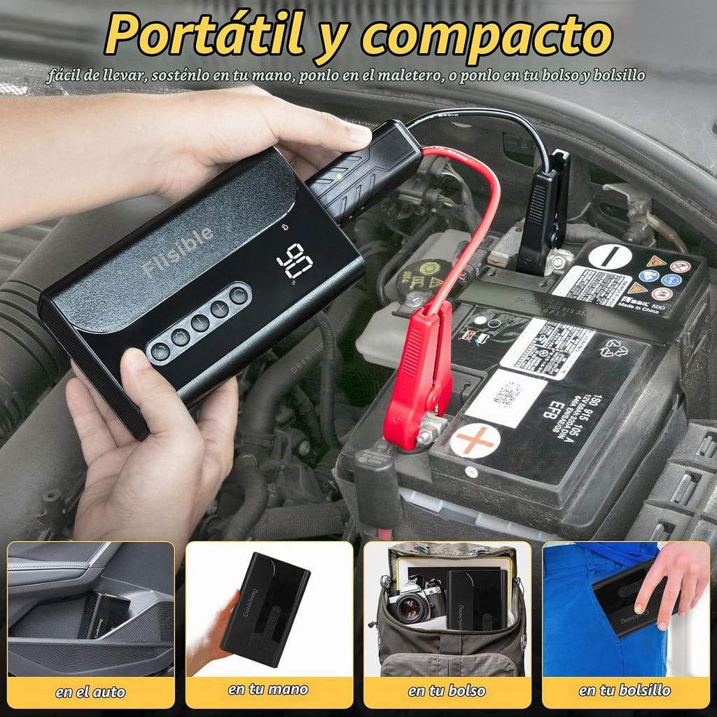 Arrancador de coche con compresor de aire, cargador de batería de c...