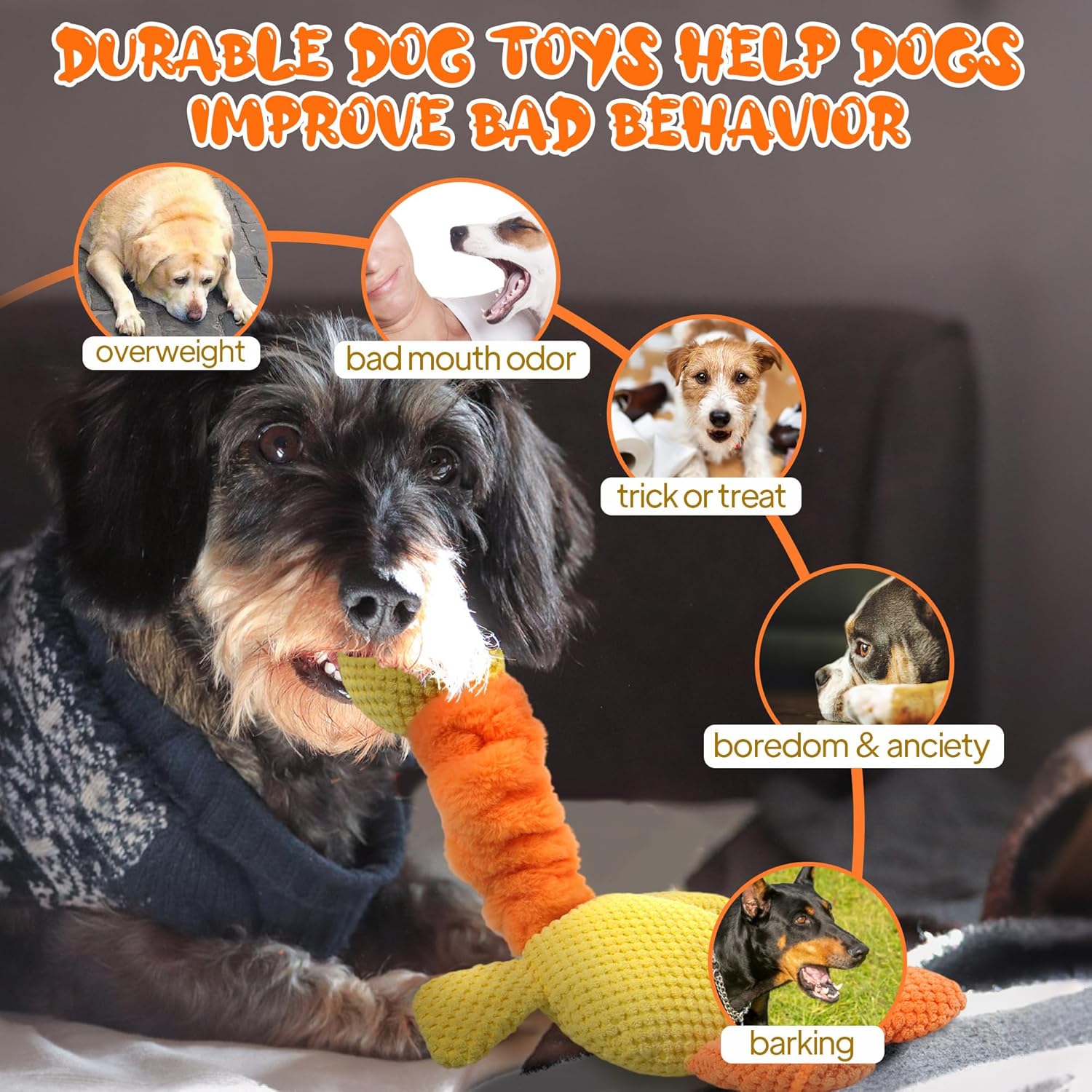 TwoEar Juguete de pato para perros con papel arrugado, juguete inte...
